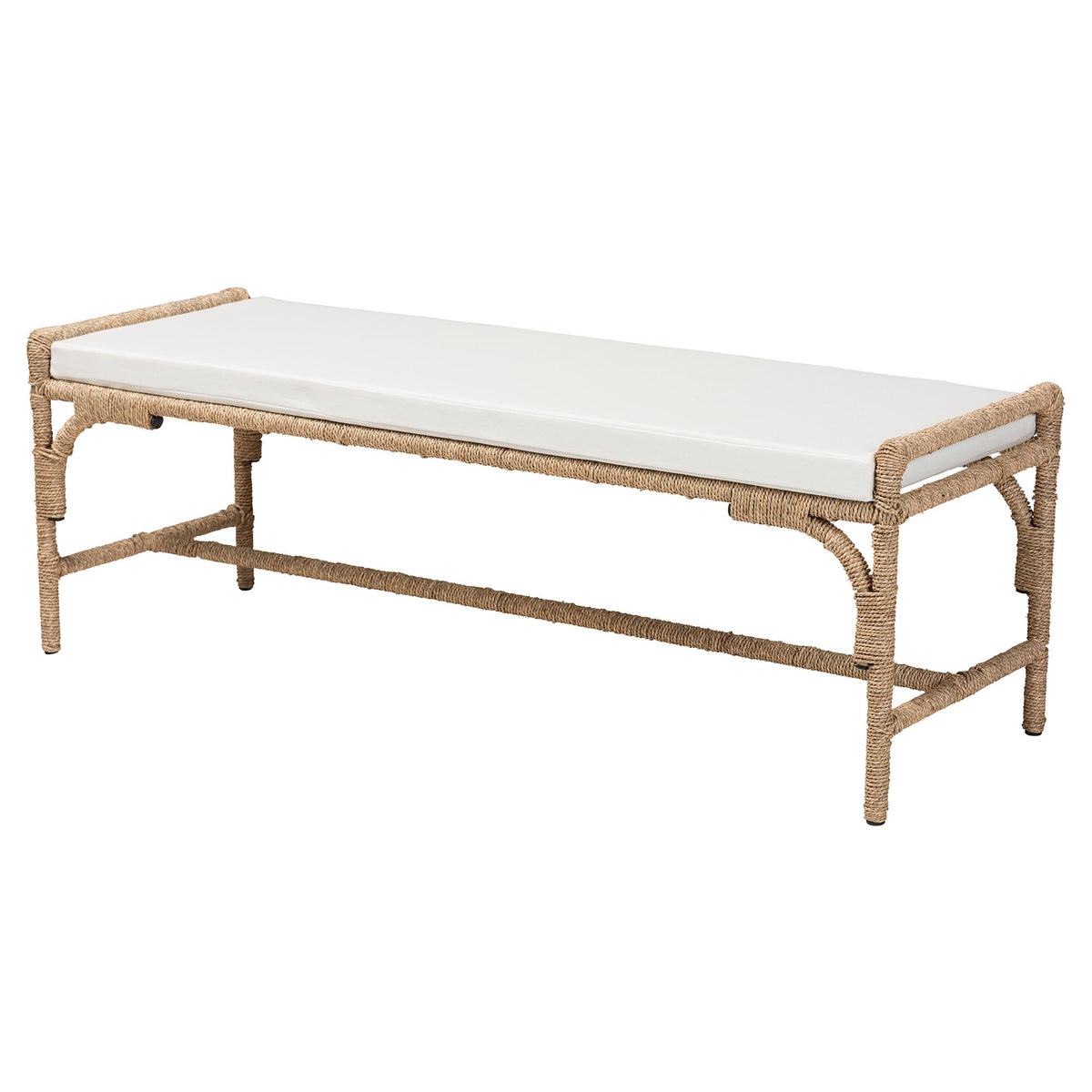 Bali & Pari Nasim Modern Bohemian Seagrass and Metal Accent Bench