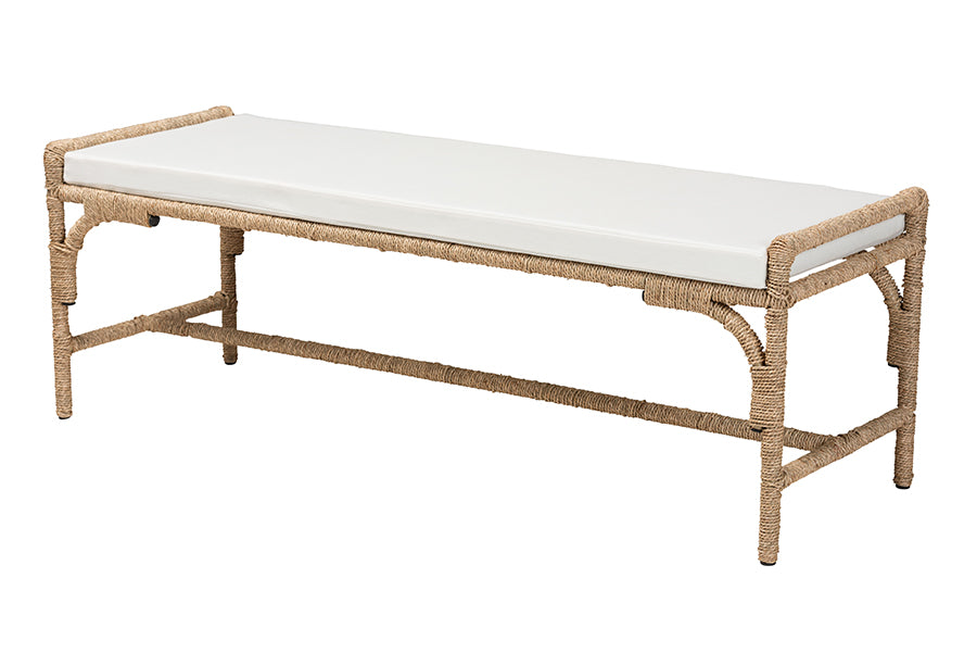 Bali & Pari Nasim Modern Bohemian Seagrass and Metal Accent Bench