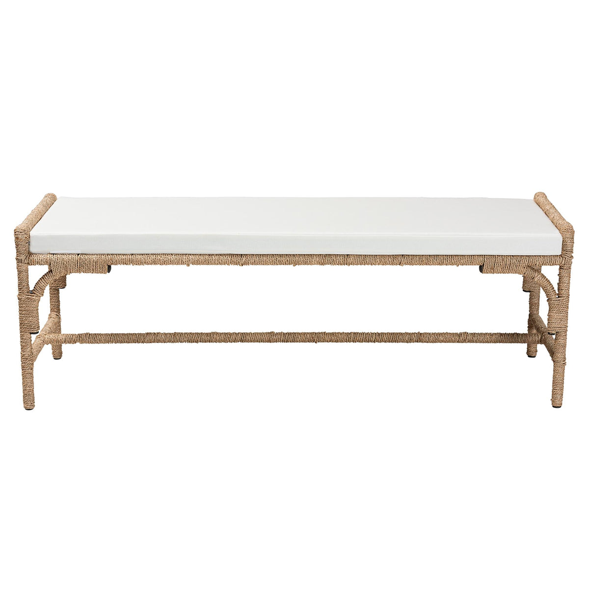 Bali & Pari Nasim Modern Bohemian Seagrass and Metal Accent Bench