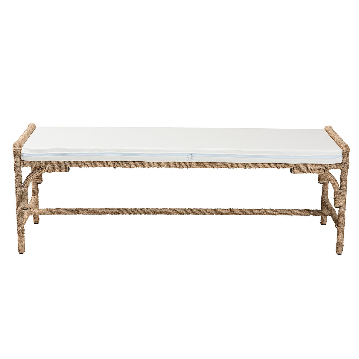 Bali & Pari Nasim Modern Bohemian Seagrass and Metal Accent Bench