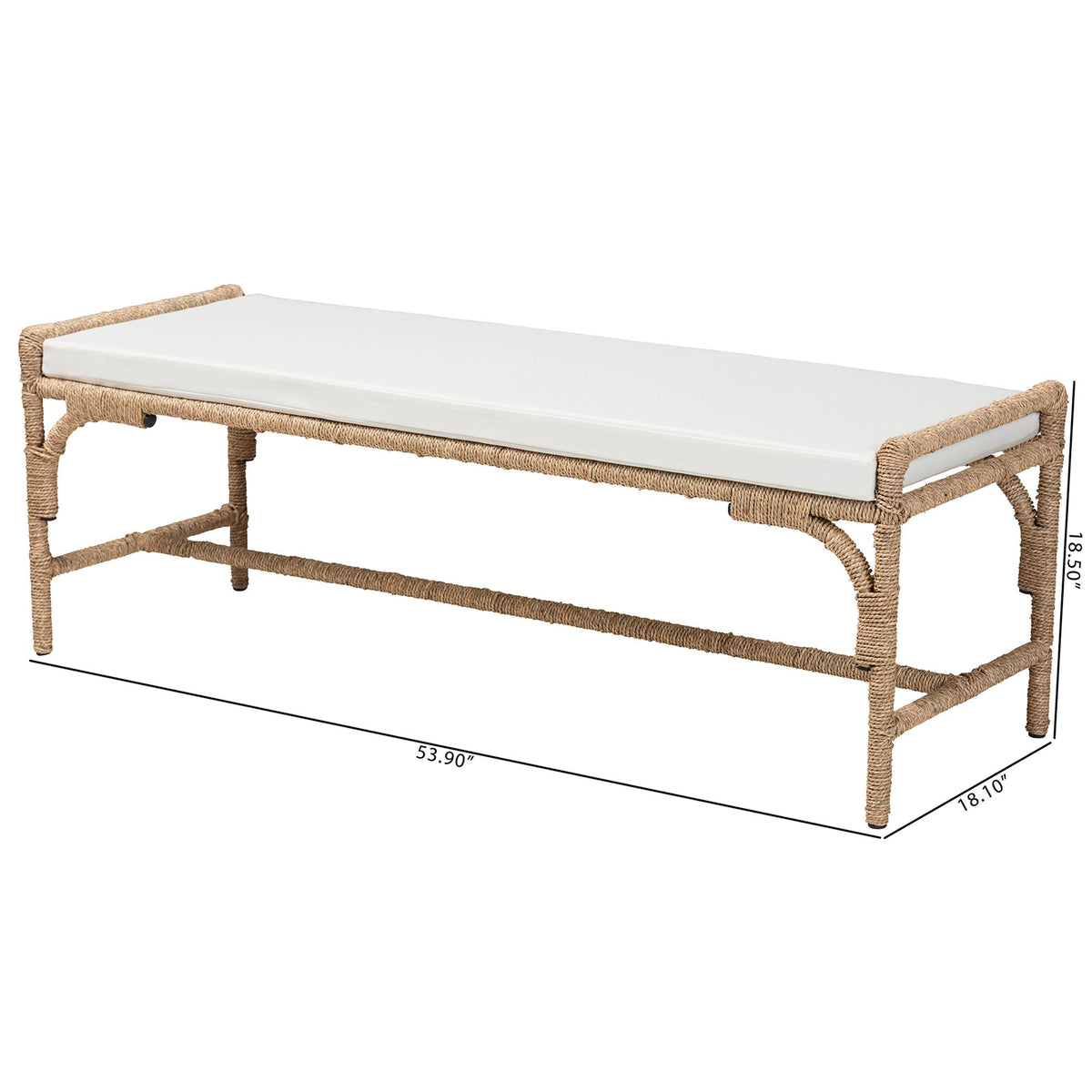 Bali & Pari Nasim Modern Bohemian Seagrass and Metal Accent Bench