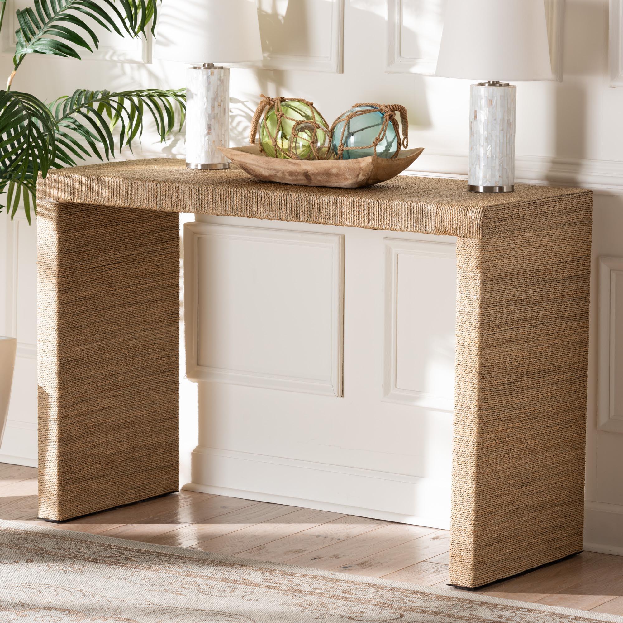 bali & pari Colandra Modern Bohemian Seagrass and Wood Console Table