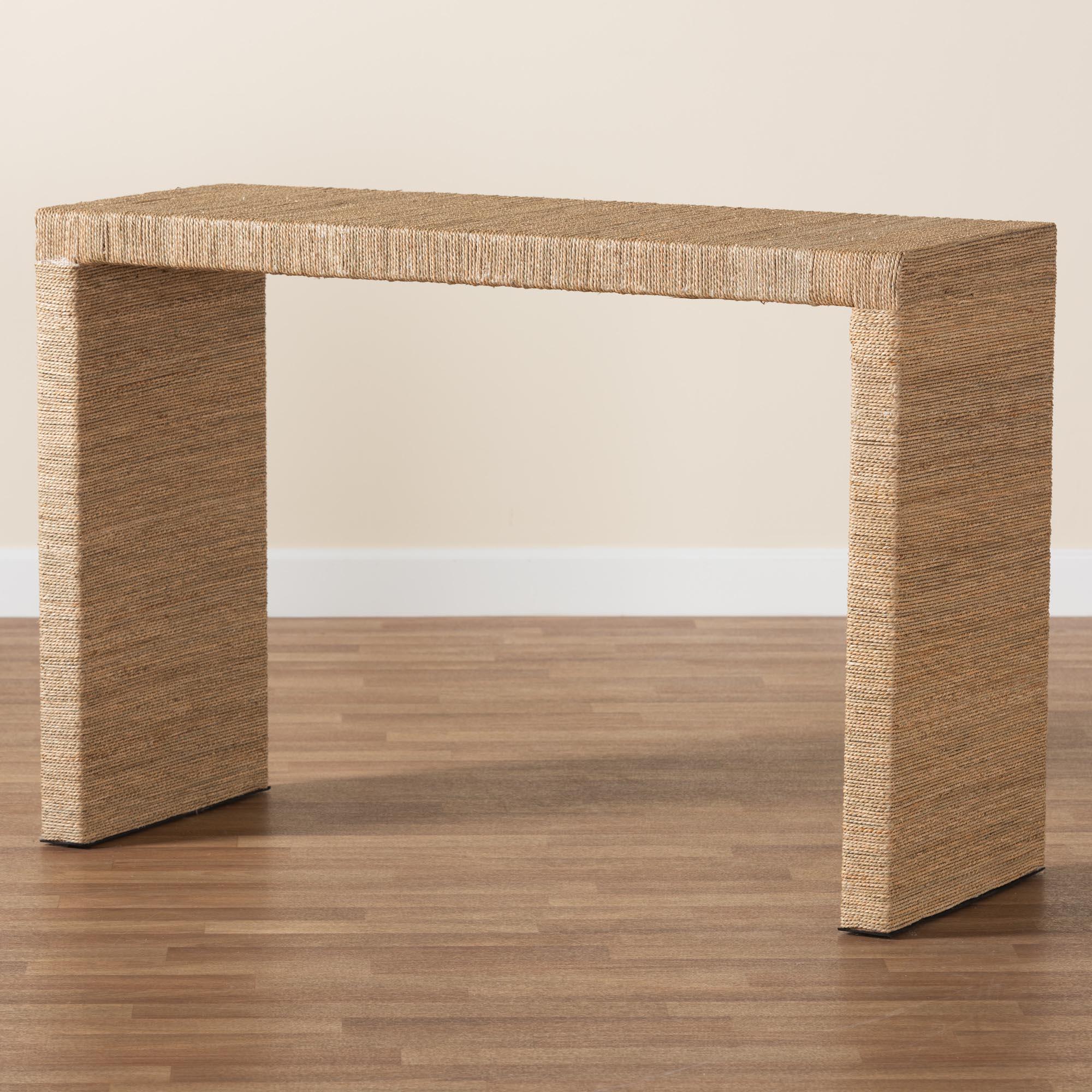 bali & pari Colandra Modern Bohemian Seagrass and Wood Console Table