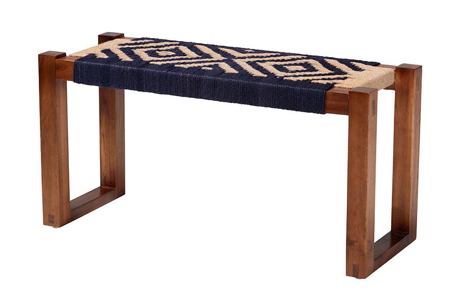 Bali & Pari Prunella Modern Bohemian Two-Tone and Seagrass and Acacia Wood Accent Bench