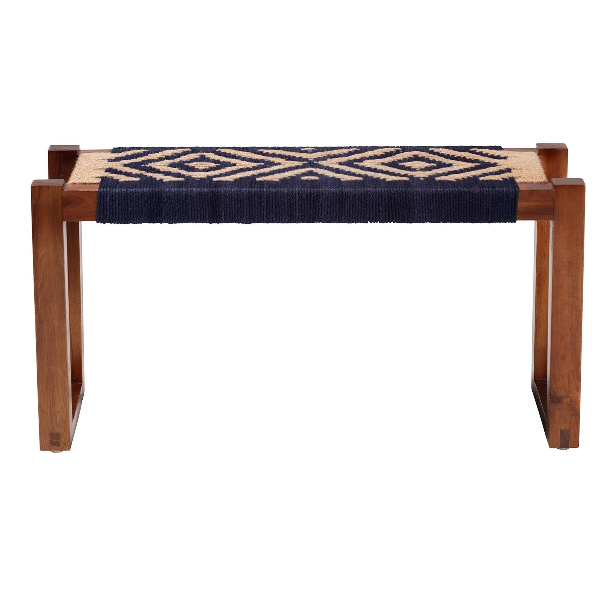 Bali & Pari Prunella Modern Bohemian Two-Tone and Seagrass and Acacia Wood Accent Bench