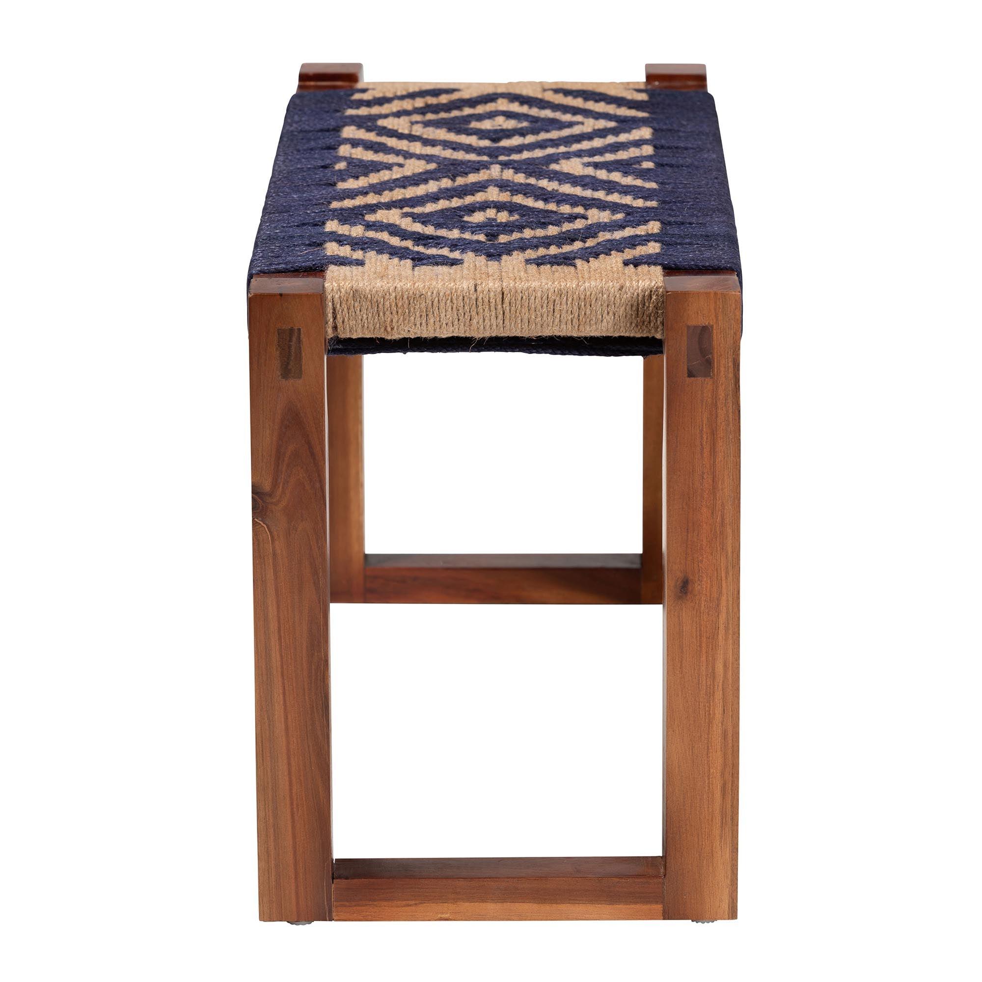Bali & Pari Prunella Modern Bohemian Two-Tone and Seagrass and Acacia Wood Accent Bench
