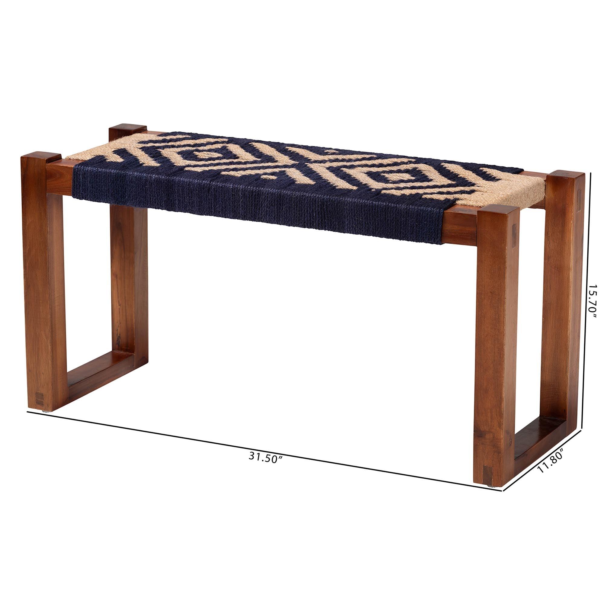 Bali & Pari Prunella Modern Bohemian Two-Tone and Seagrass and Acacia Wood Accent Bench