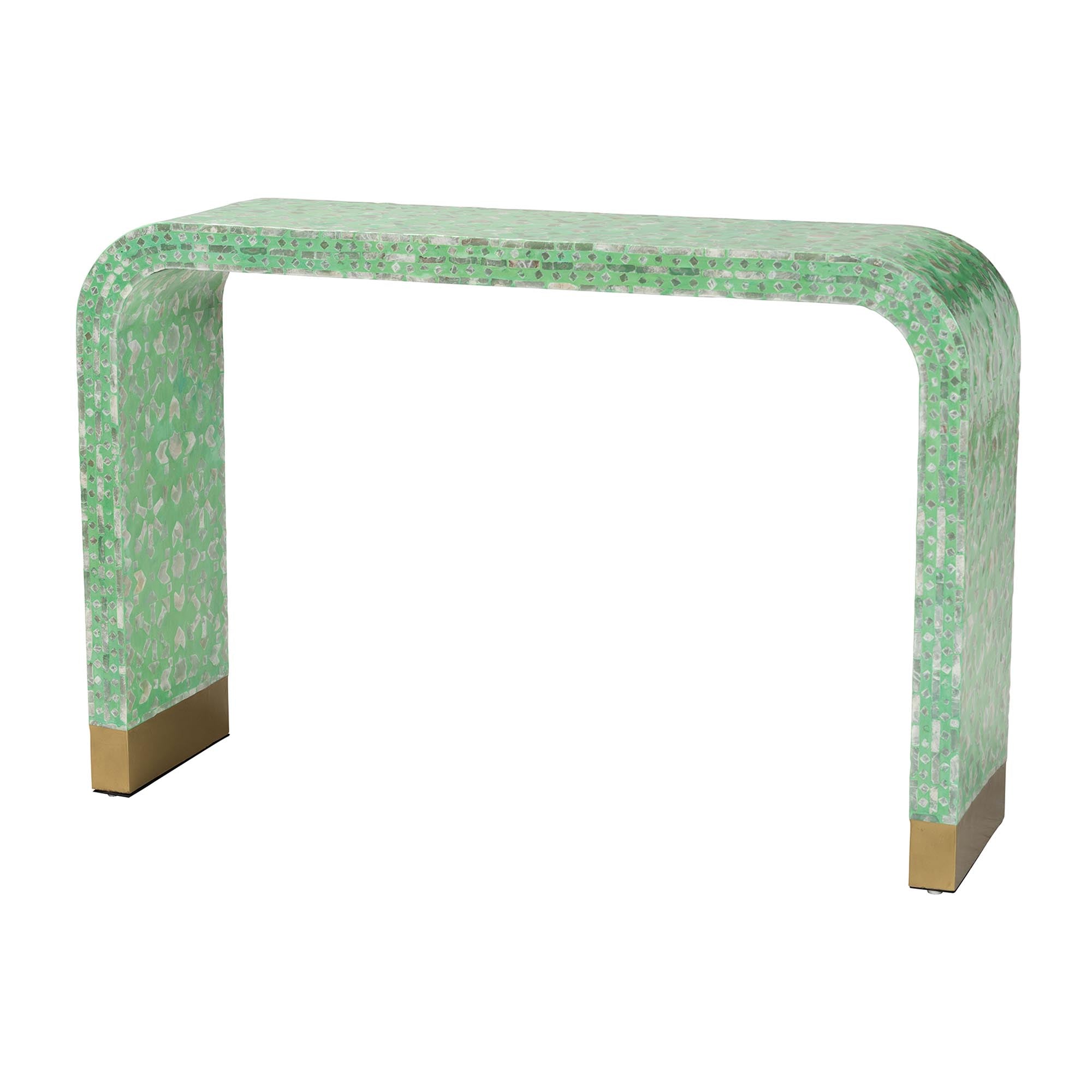 Didrika Modern Bohemian Seafoam Mother of Pearl Console Table