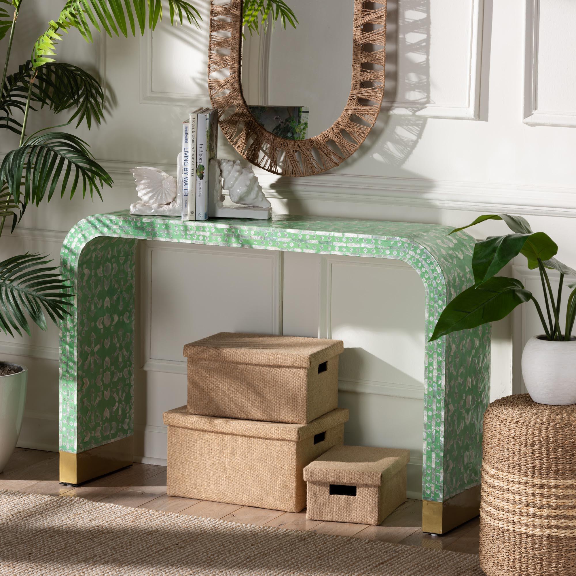 Didrika Modern Bohemian Seafoam Mother of Pearl Console Table