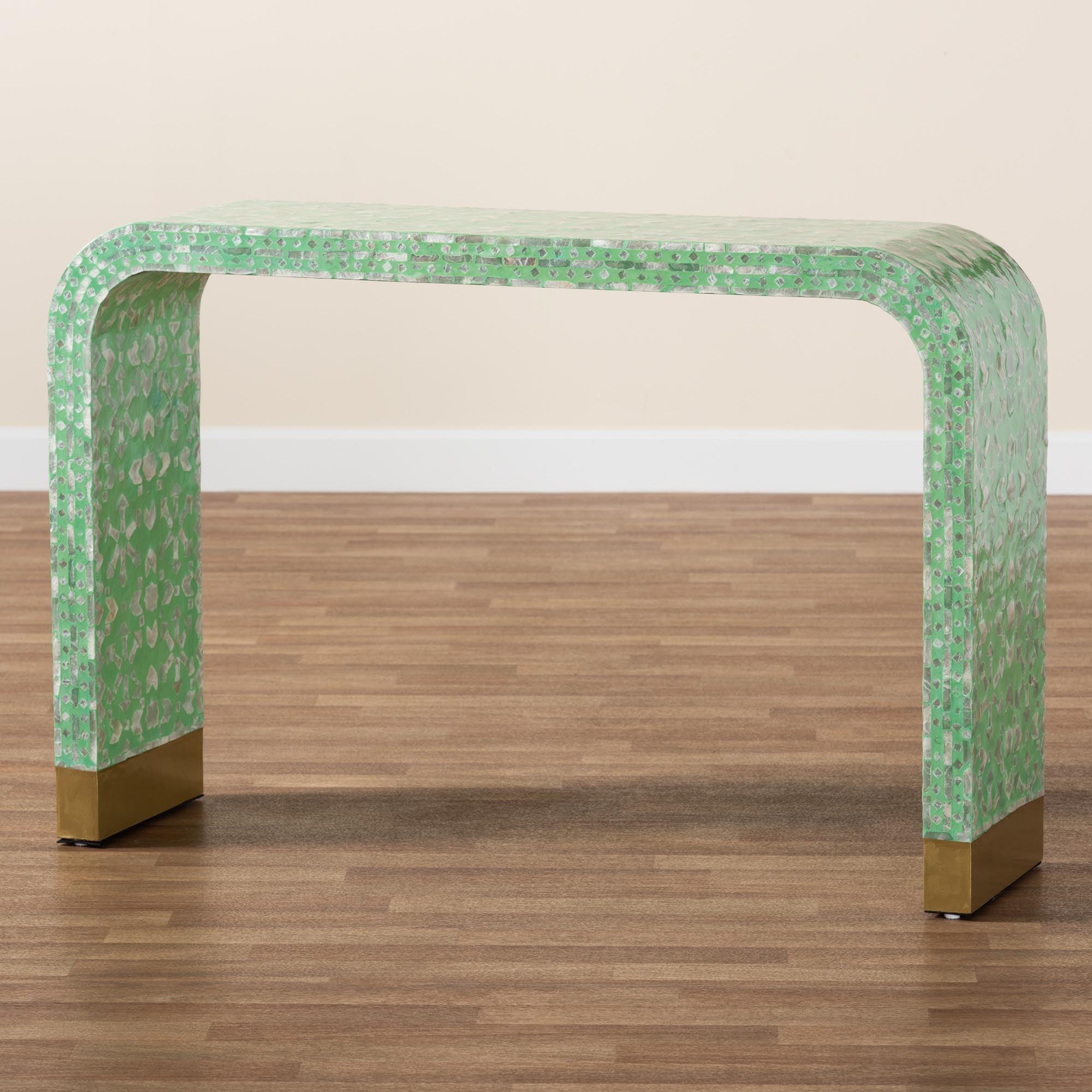 Didrika Modern Bohemian Seafoam Mother of Pearl Console Table
