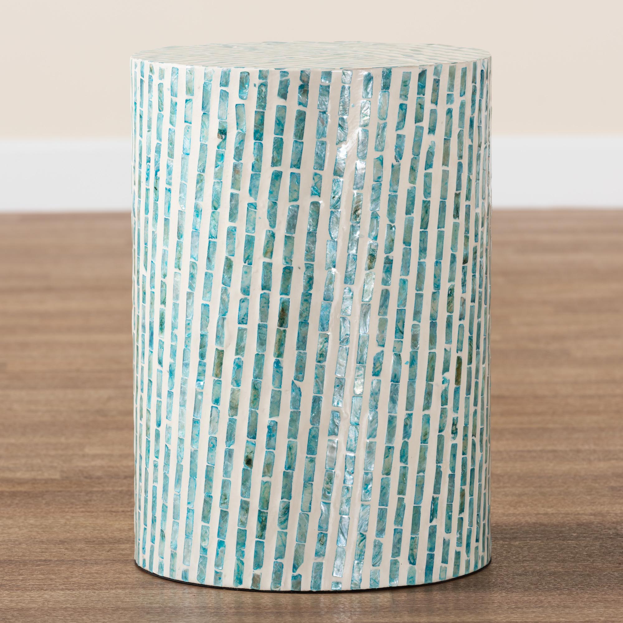 Draven Modern Bohemian and Mother of Pearl End Table