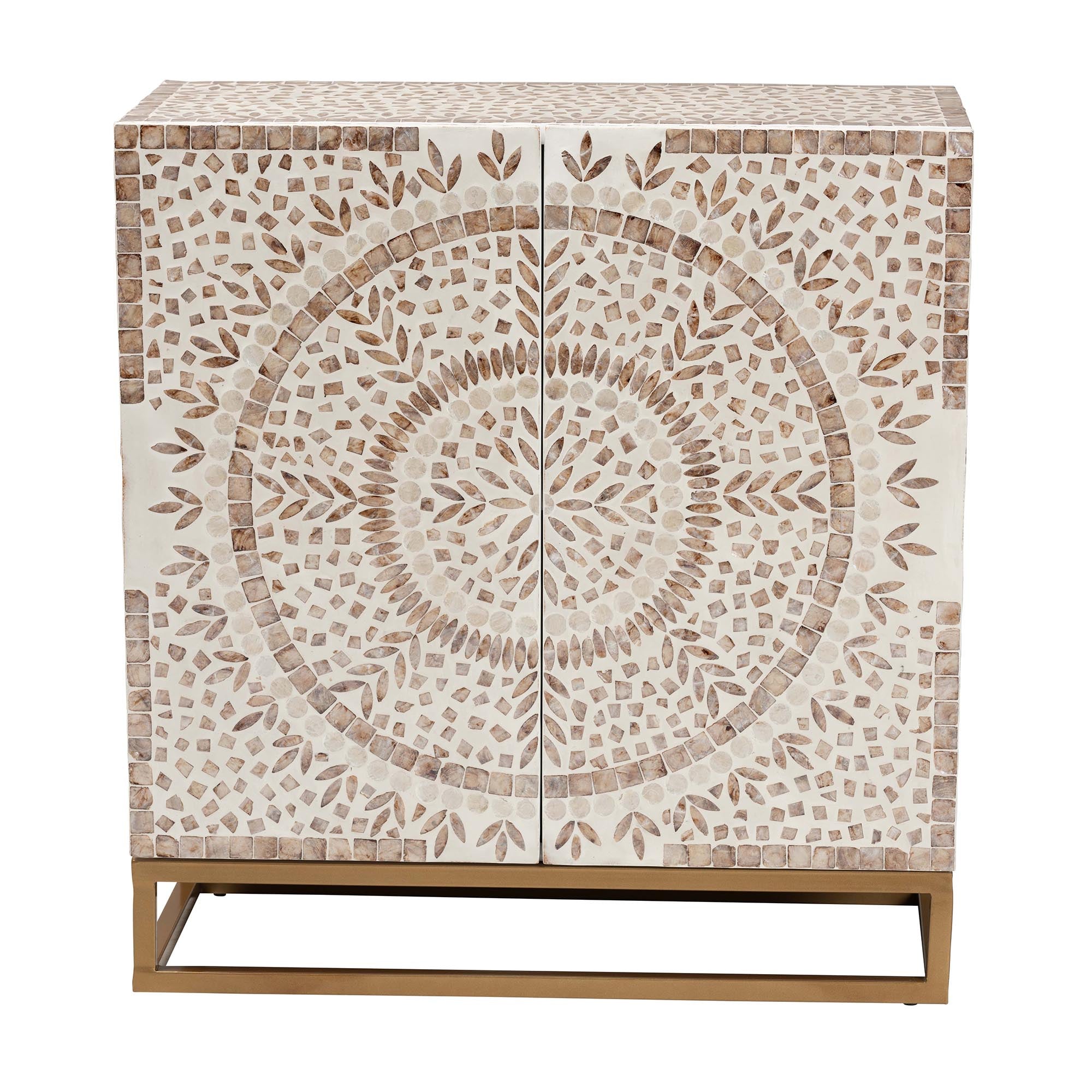 Ercilia Modern Bohemian and Rustic Mother of Pearl Storage Cabinet