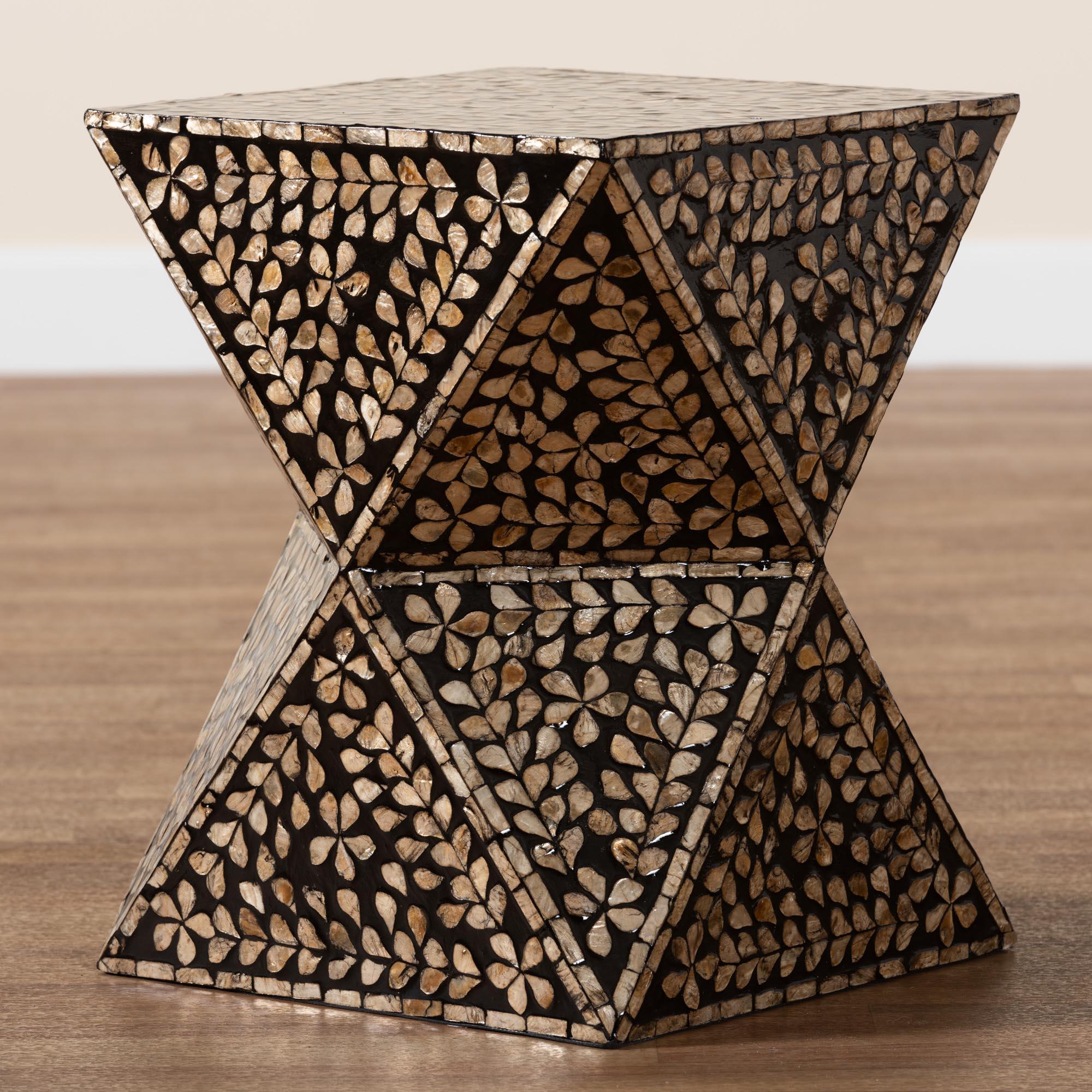 Feronia Modern Bohemian and Bronze Mother of Pearl End Table