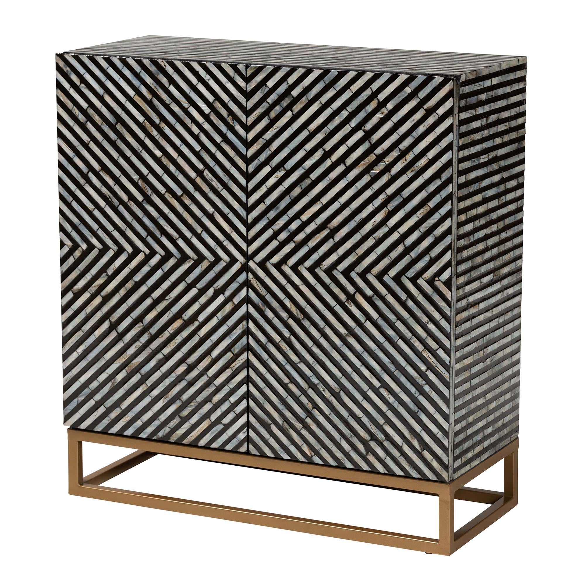 Belenus Modern Bohemian Two-Tone and Mother of Pearl and Metal Storage Cabinet