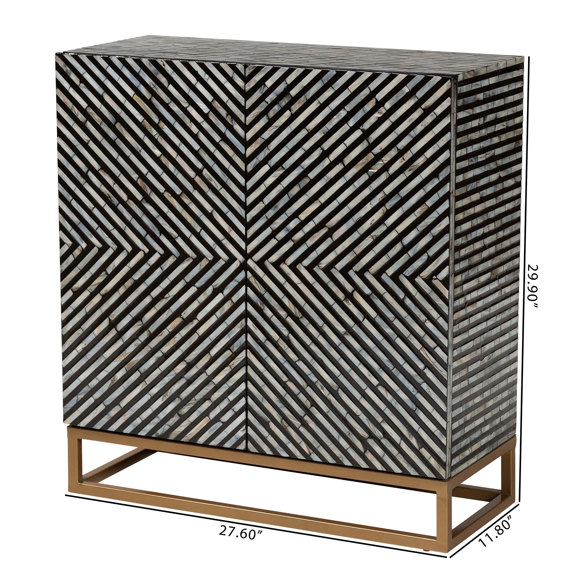 Belenus Modern Bohemian Two-Tone and Mother of Pearl and Metal Storage Cabinet