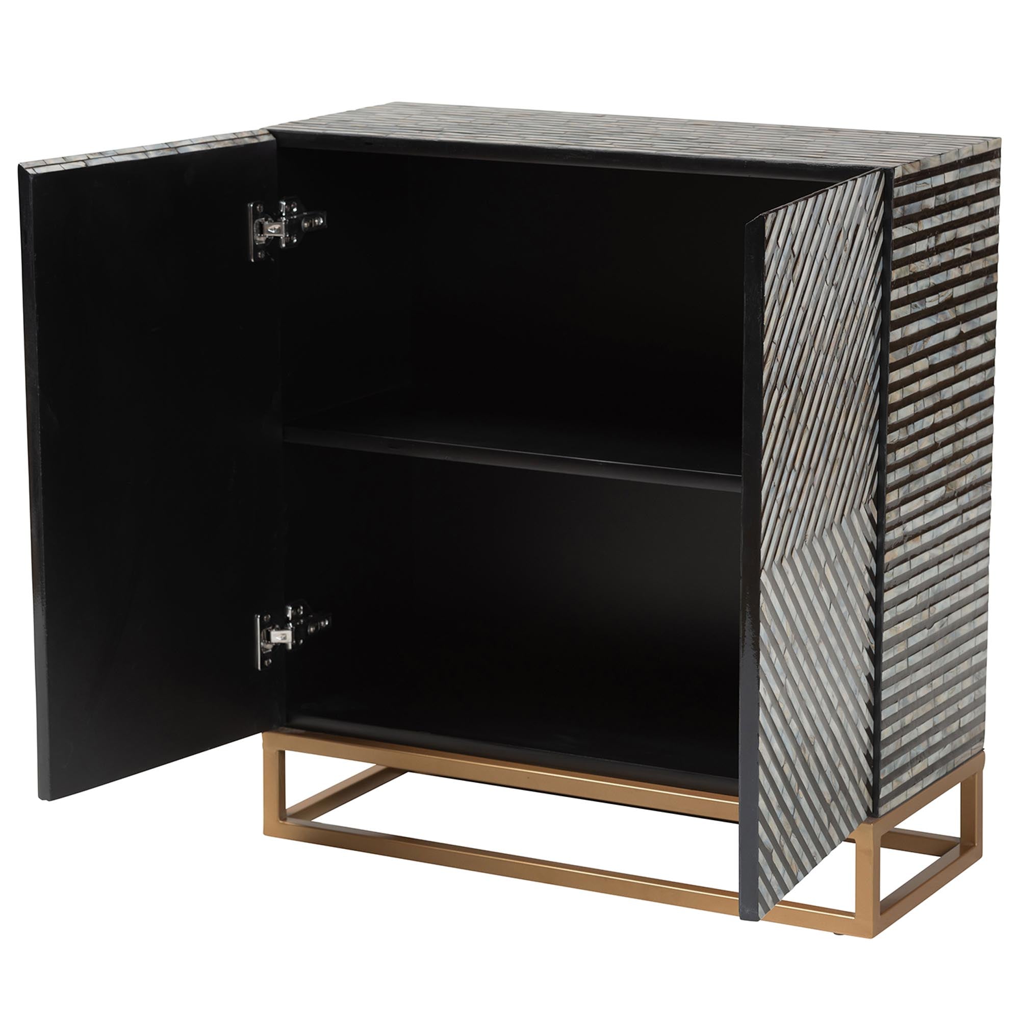 Belenus Modern Bohemian Two-Tone and Mother of Pearl and Metal Storage Cabinet