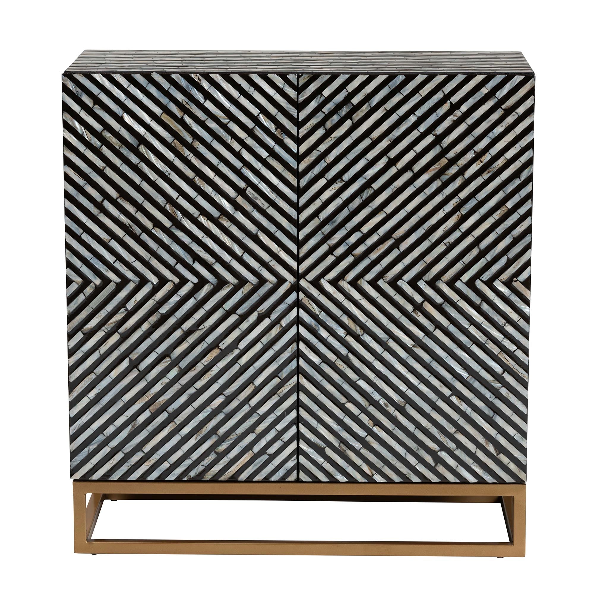 Belenus Modern Bohemian Two-Tone and Mother of Pearl and Metal Storage Cabinet