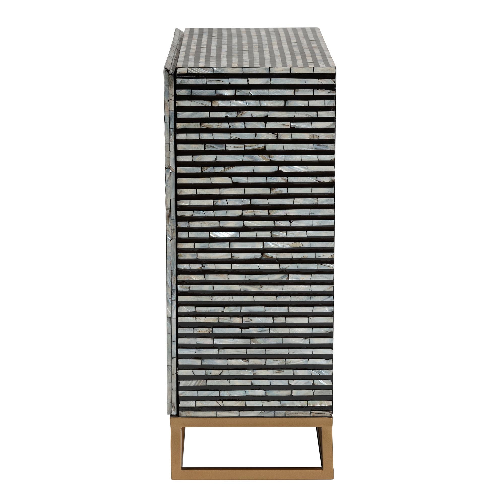 Belenus Modern Bohemian Two-Tone and Mother of Pearl and Metal Storage Cabinet