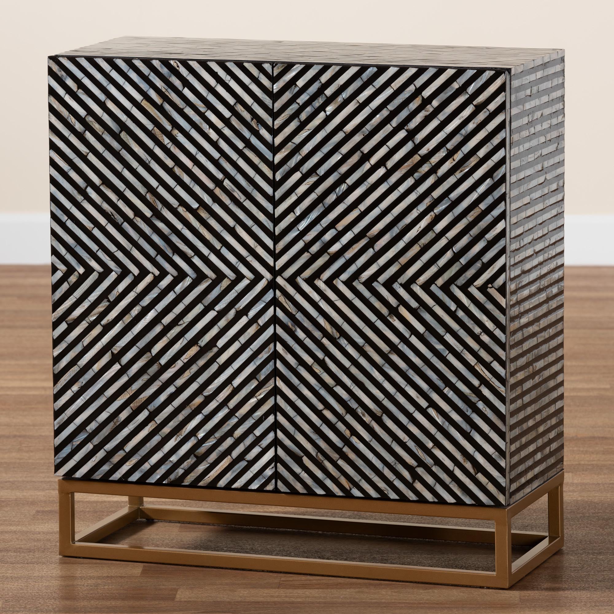 Belenus Modern Bohemian Two-Tone and Mother of Pearl and Metal Storage Cabinet