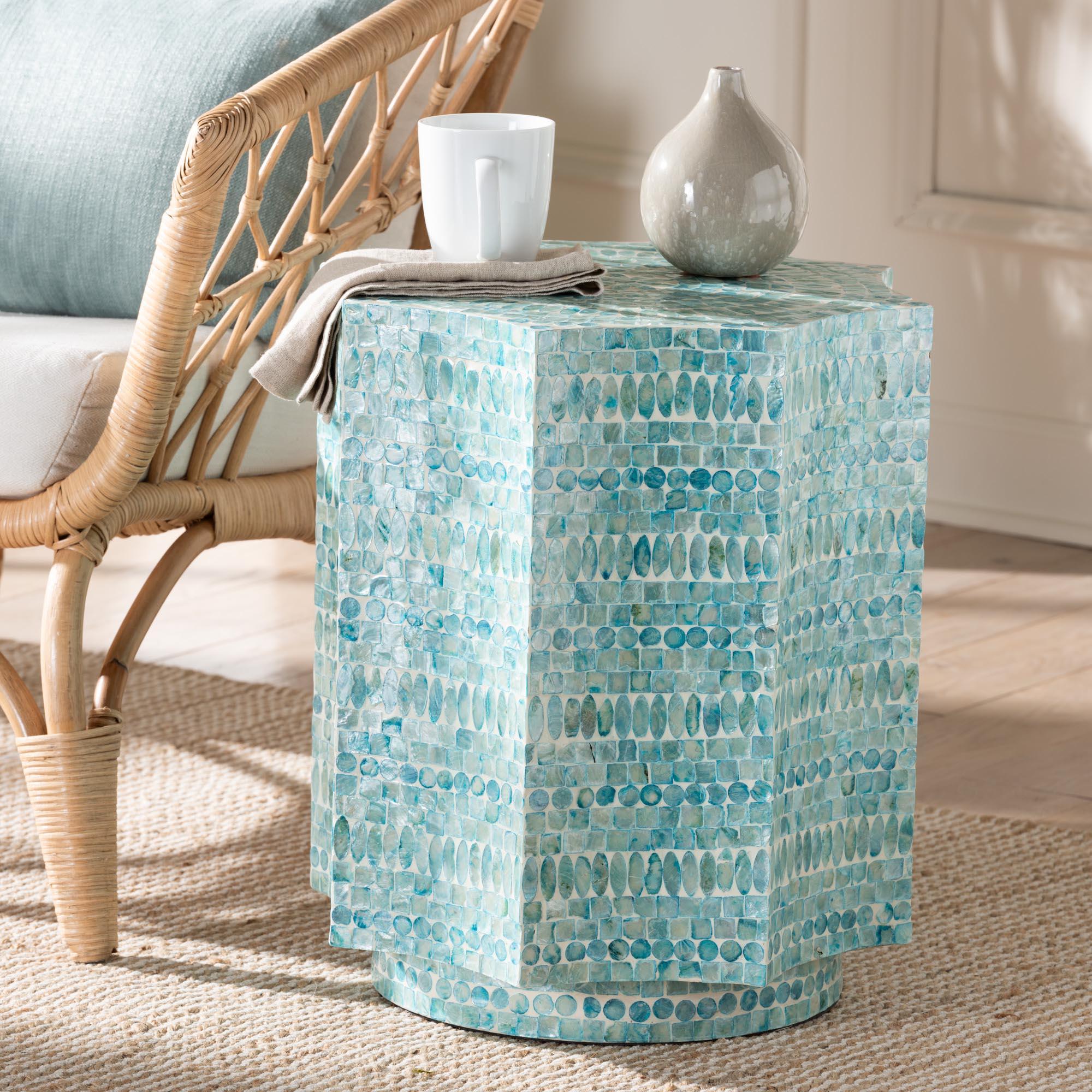 Olesia Modern Bohemian Mother of Pearl End Table