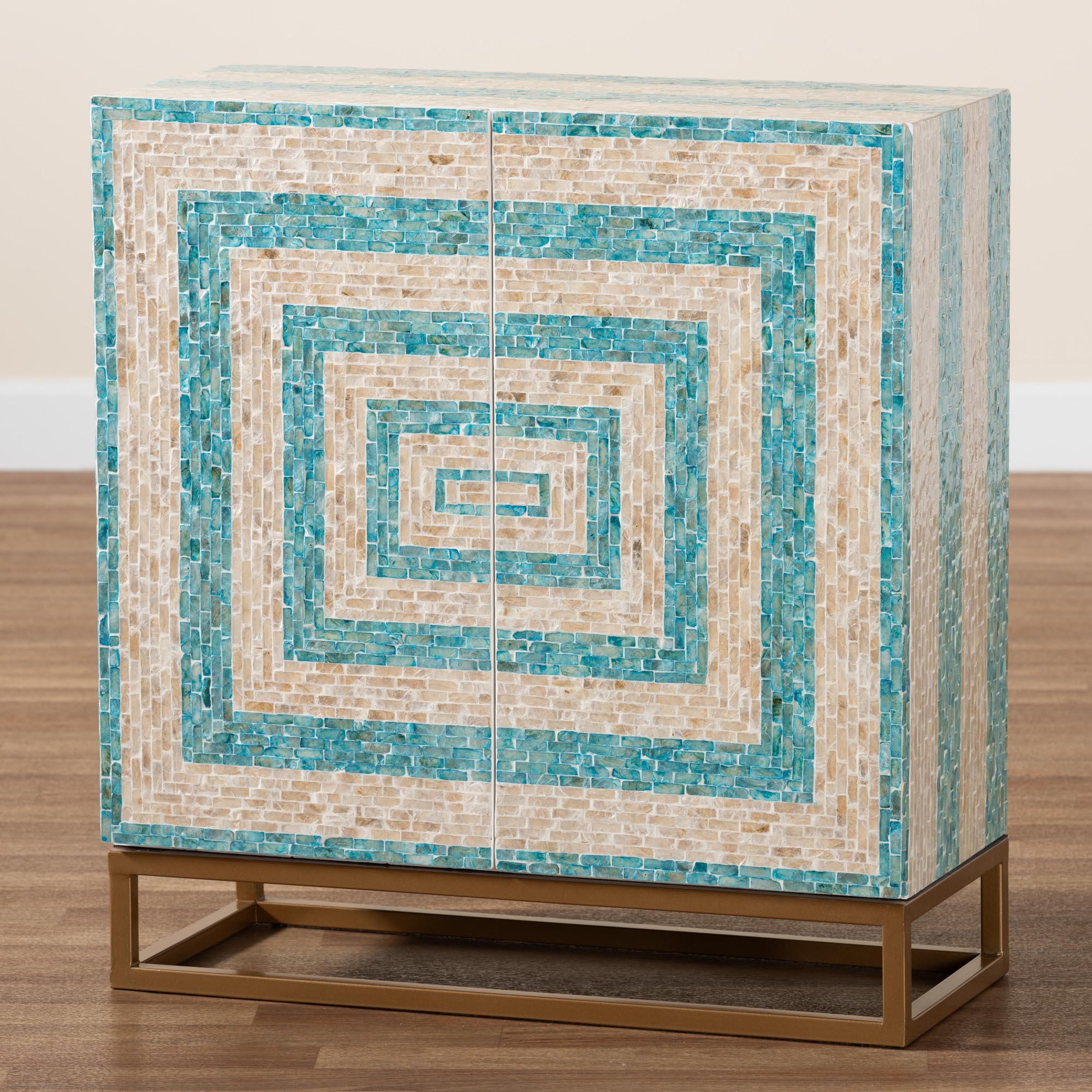 Utari Modern Bohemian Two-Tone and Mother of Pearl and Metal Storage Cabinet