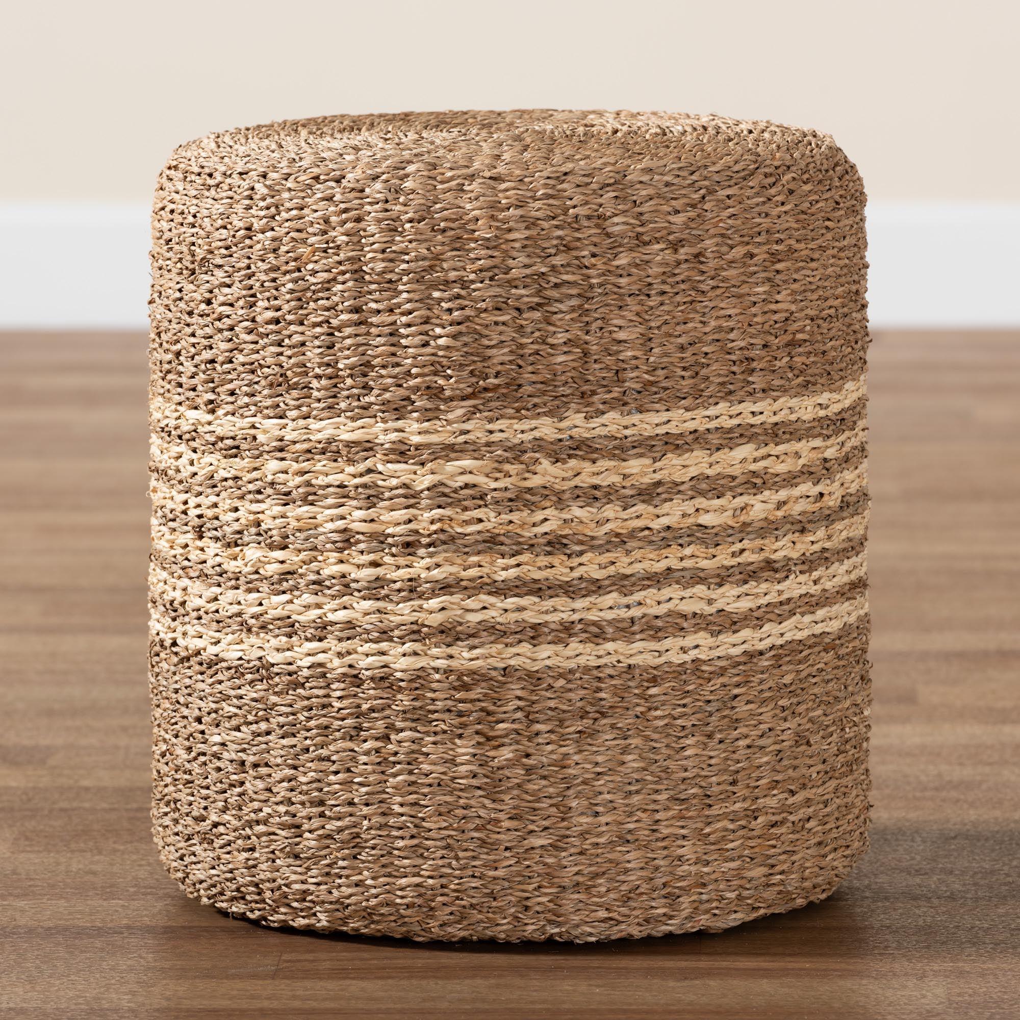 bali & pari Wickham Modern Bohemian Seagrass Ottoman Footstool