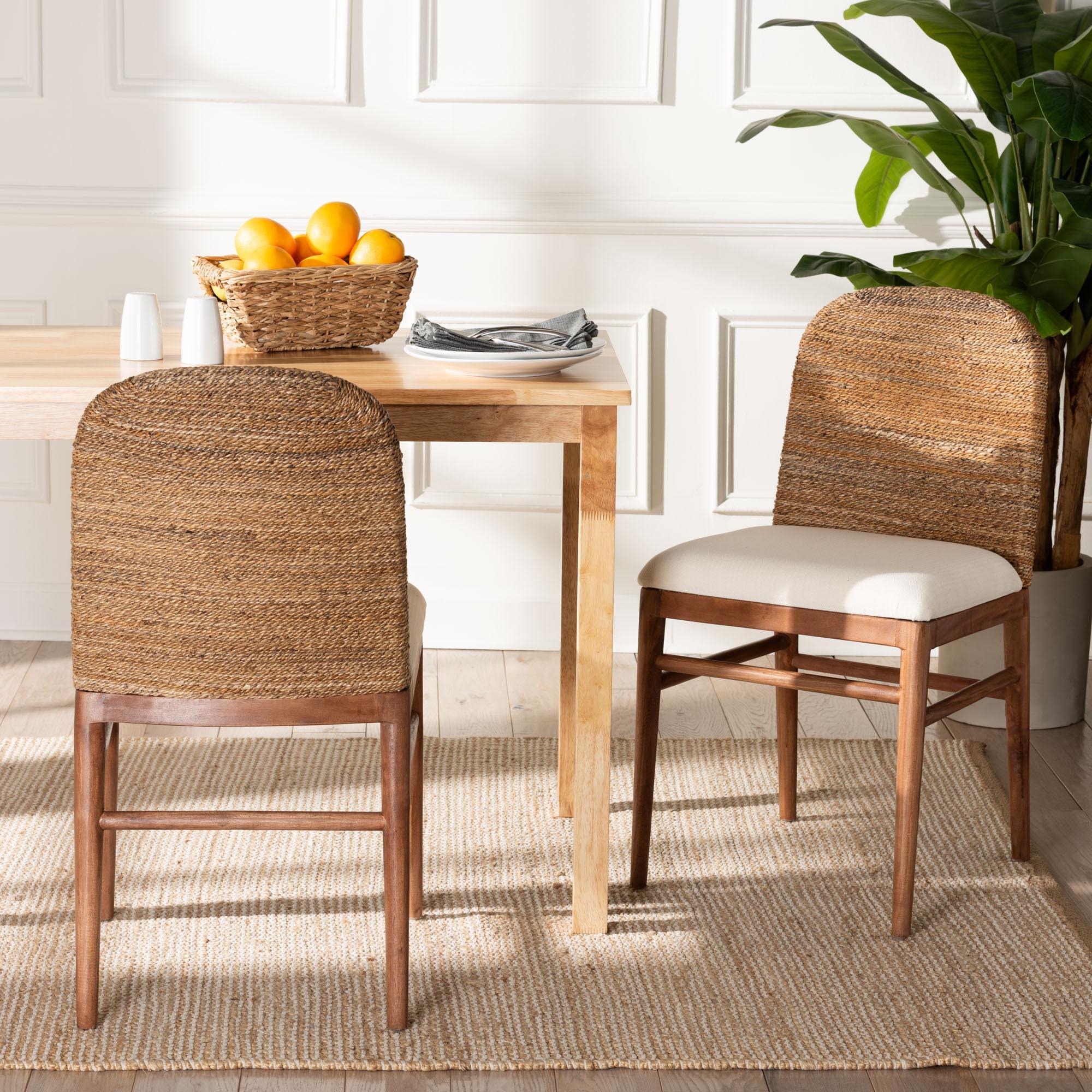 bali & pari Nadim Modern Bohemian Seagrass and Acacia Wood 2-Piece Dining Chair Set
