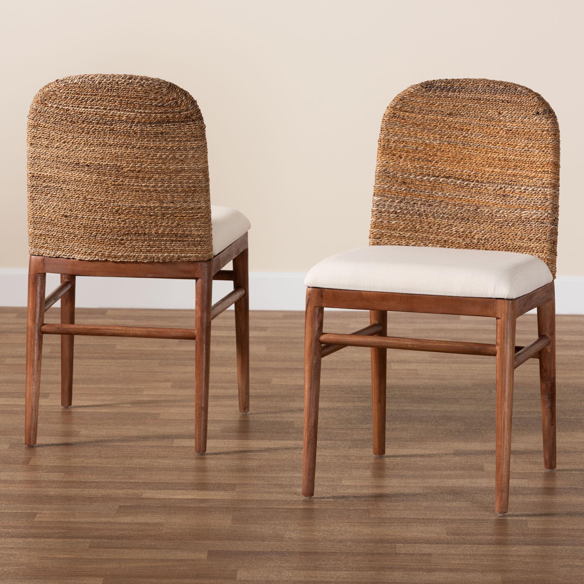 bali & pari Nadim Modern Bohemian Seagrass and Acacia Wood 2-Piece Dining Chair Set