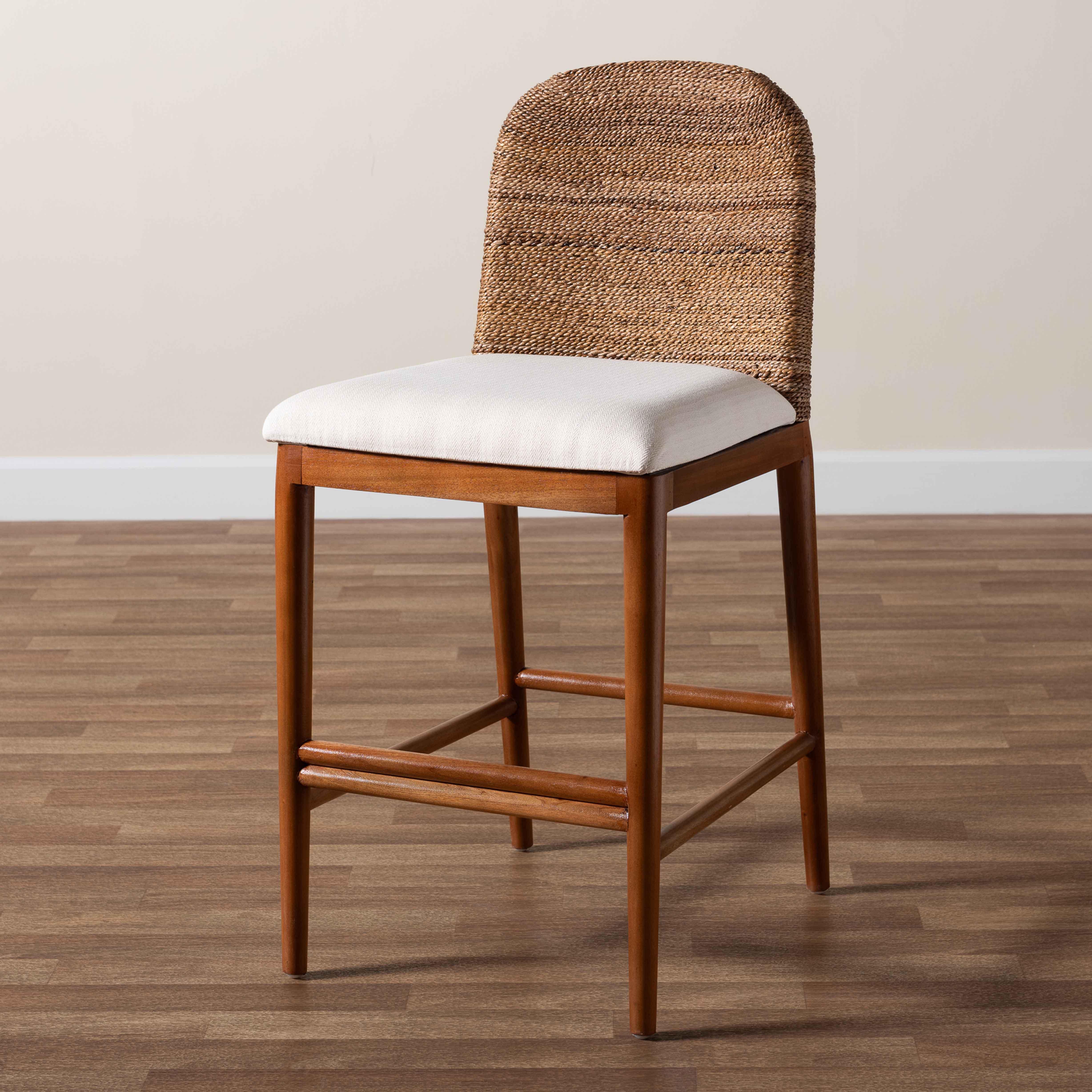 bali & pari Nadim Modern Bohemian Seagrass and Acacia Wood Counter Stool