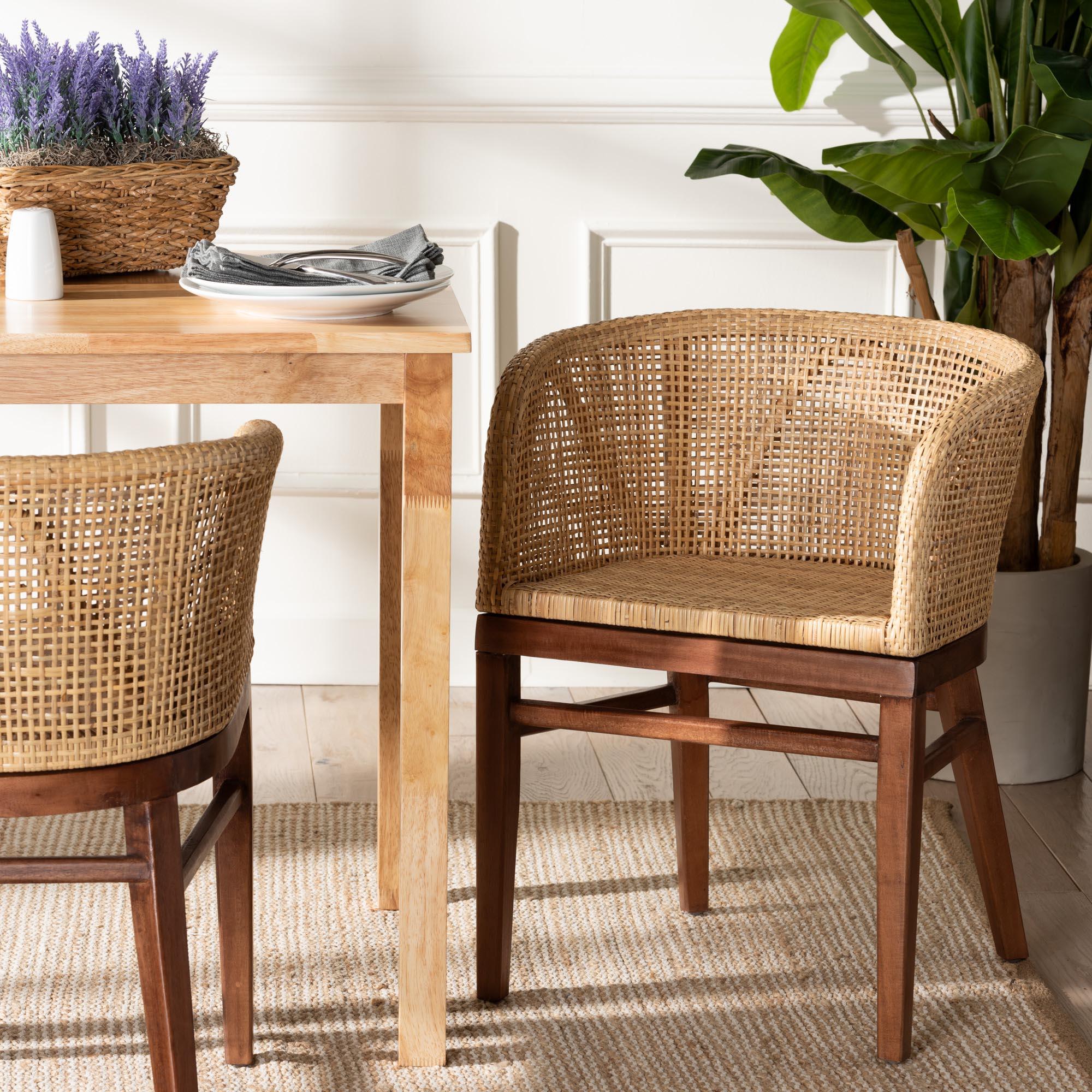 bali & pari Papua Modern Bohemian Rattan and Acacia Wood Dining Chair