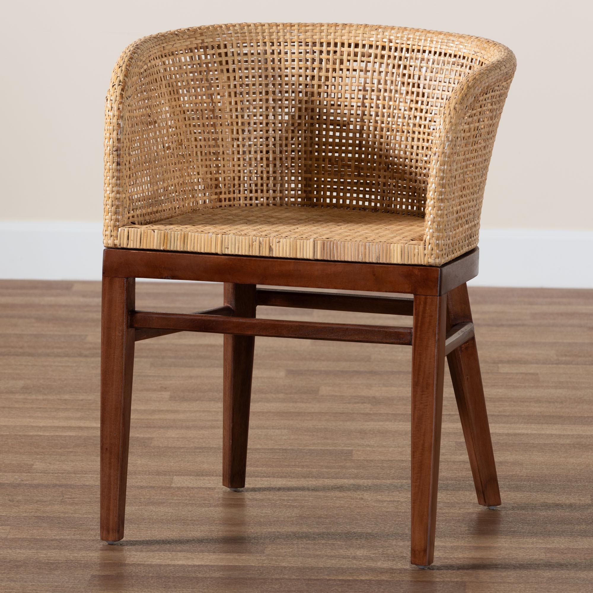 bali & pari Papua Modern Bohemian Rattan and Acacia Wood Dining Chair
