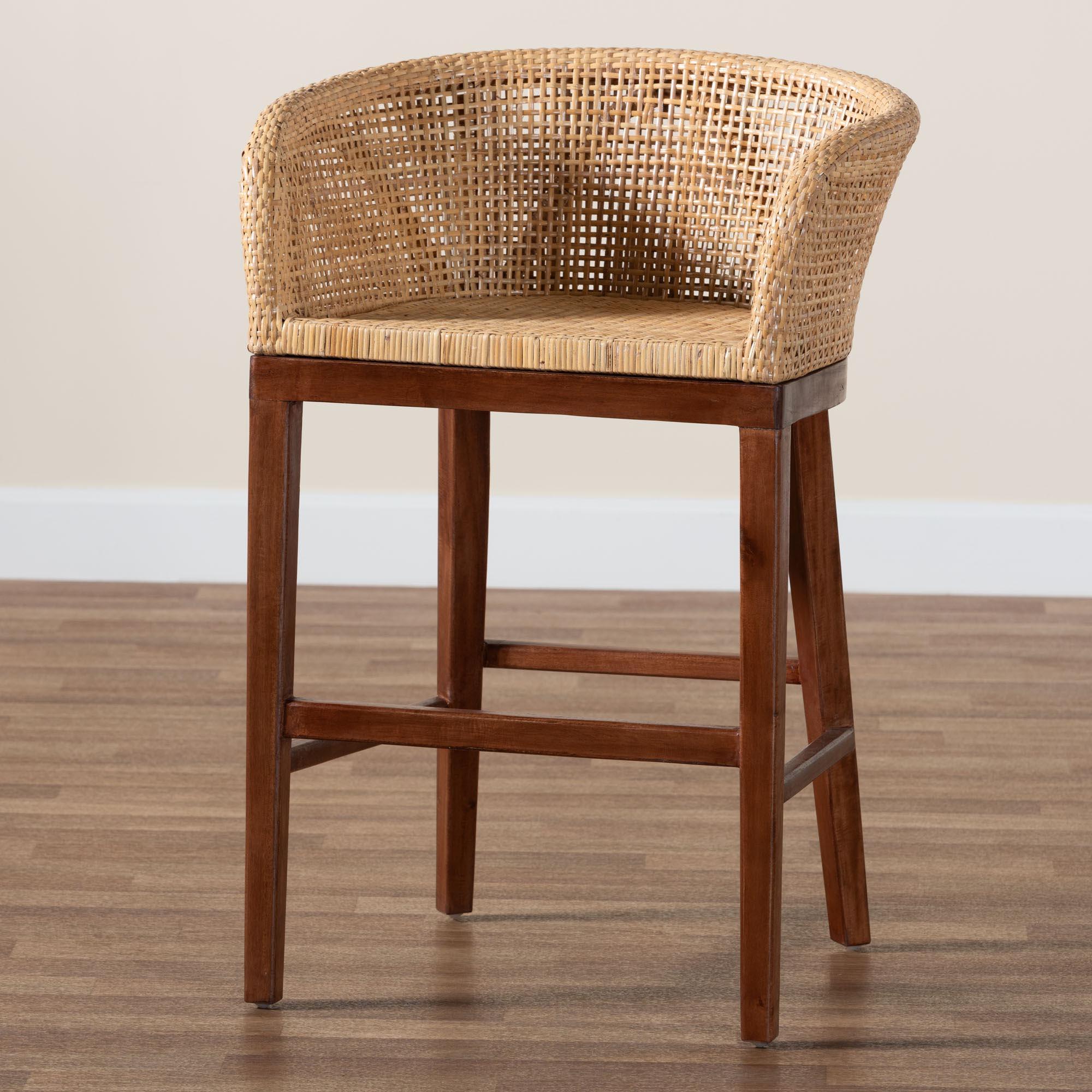 bali & pari Papua Modern Bohemian Rattan and Acacia Wood Counter Stool