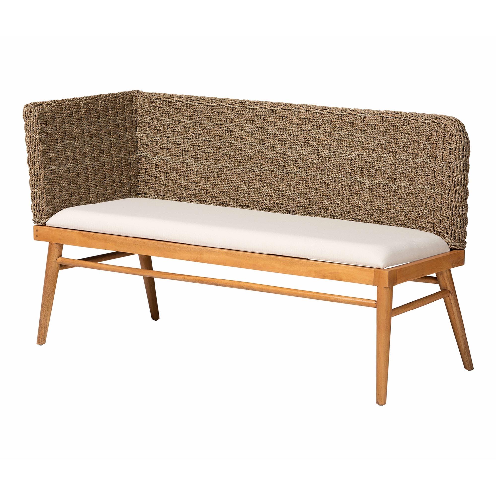 Bali & Pari Denver Modern Bohemian Seagrass and Acacia Wood 3-Piece Dining Nook Set