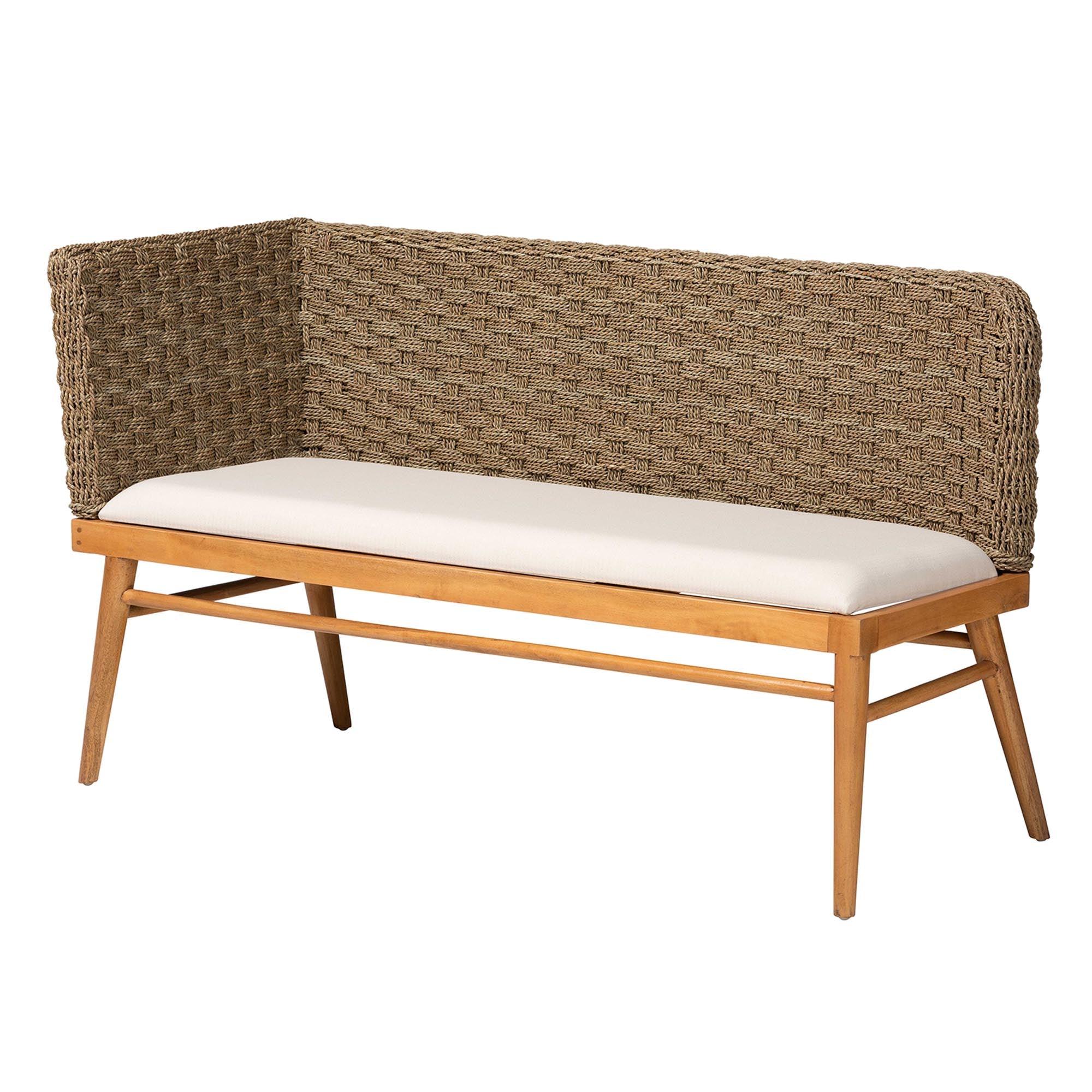 Bali & Pari Denver Modern Bohemian Seagrass and Acacia Wood 2-Piece Dining Nook Banquette Set