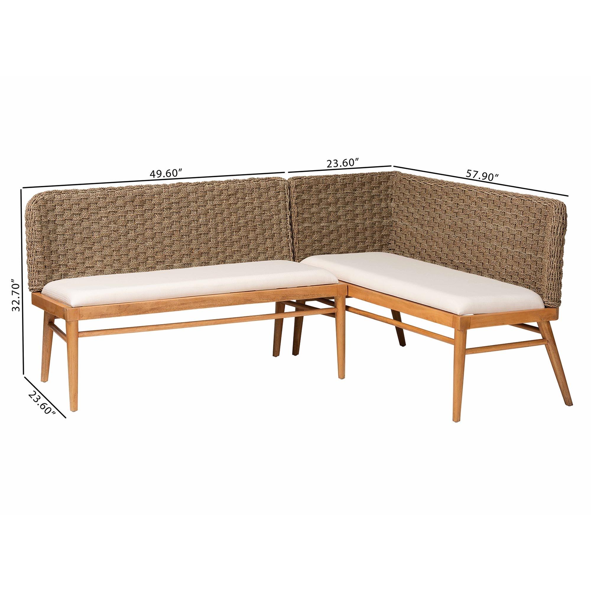 Bali & Pari Denver Modern Bohemian Seagrass and Acacia Wood 2-Piece Dining Nook Banquette Set