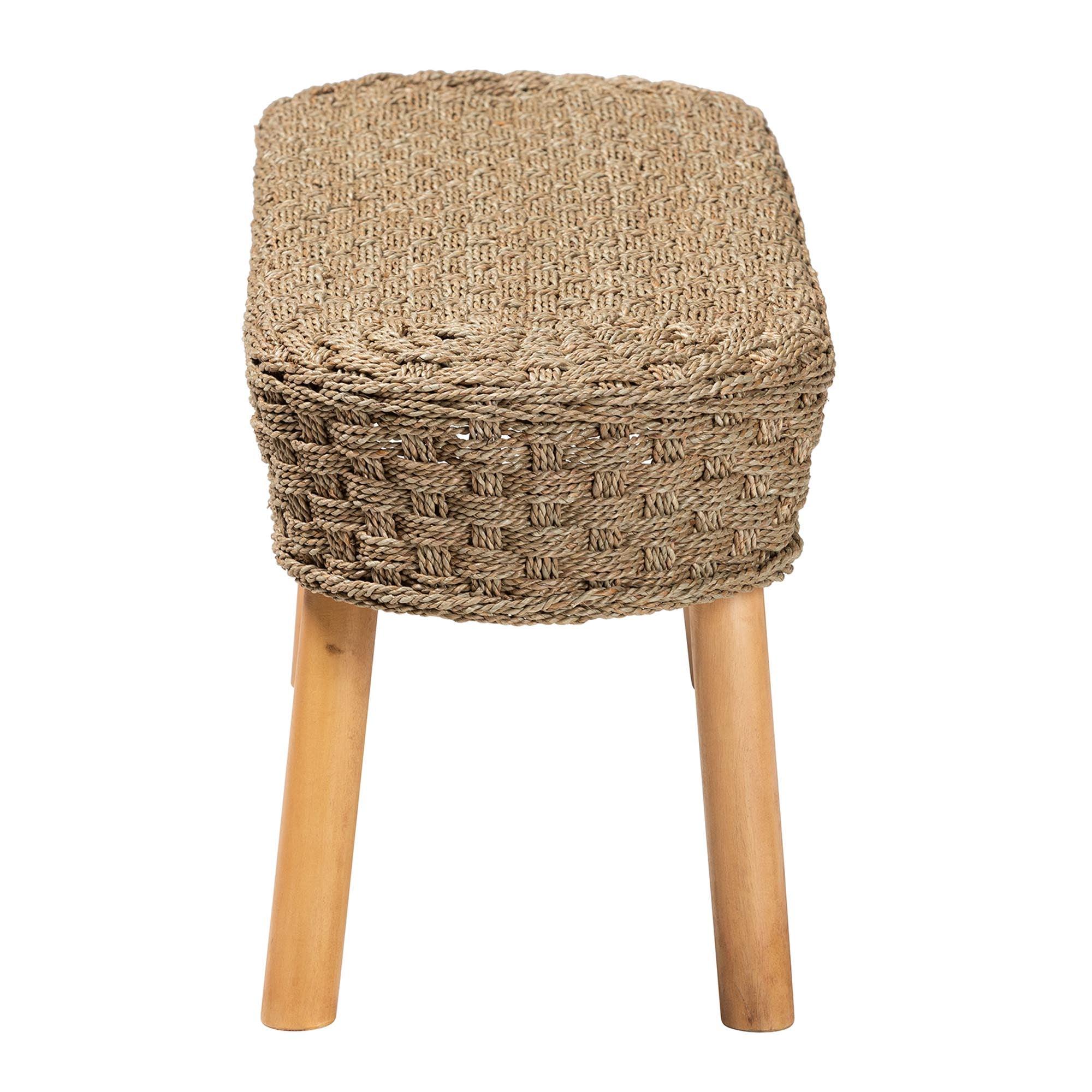 Bali & Pari Denver Modern Bohemian Seagrass and Acacia Wood Accent Bench