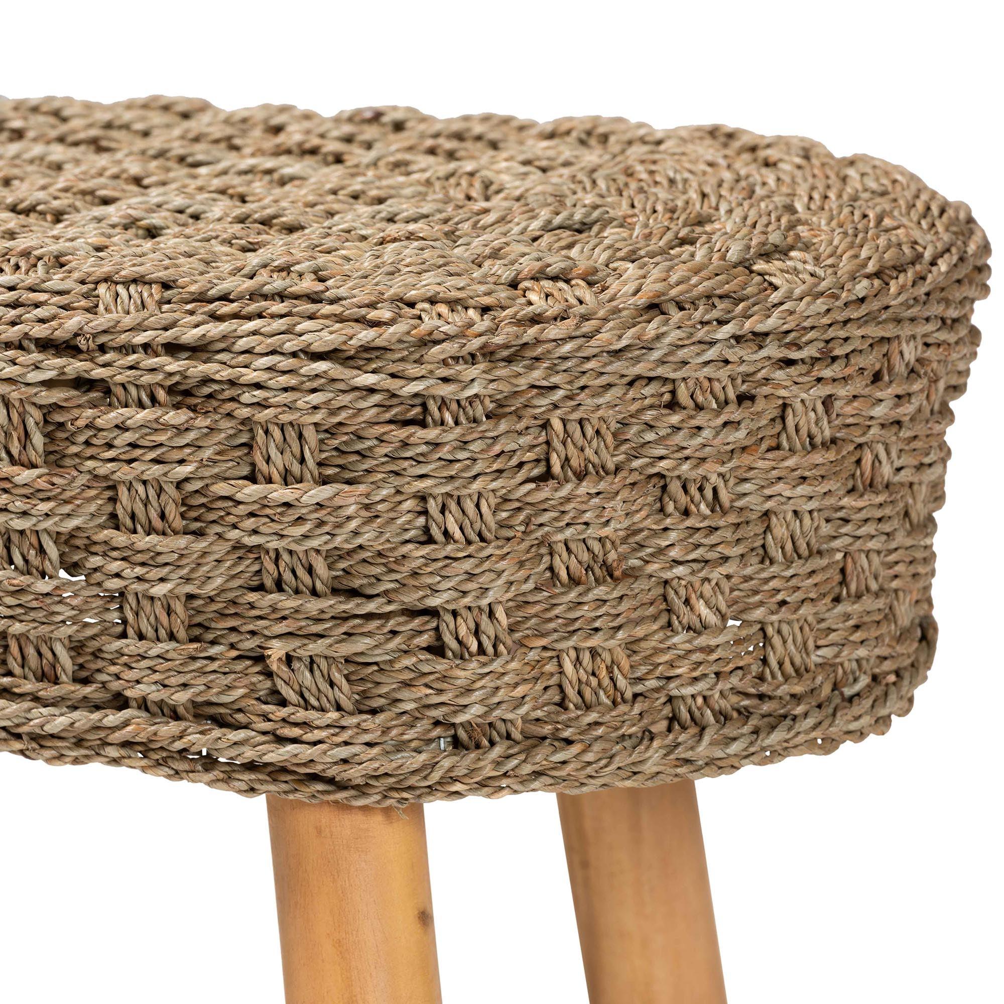 Bali & Pari Denver Modern Bohemian Seagrass and Acacia Wood Accent Bench