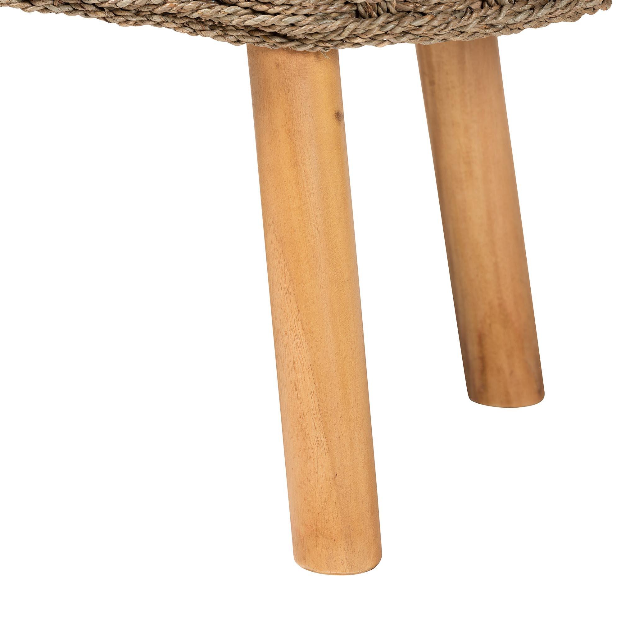 Bali & Pari Denver Modern Bohemian Seagrass and Acacia Wood Accent Bench