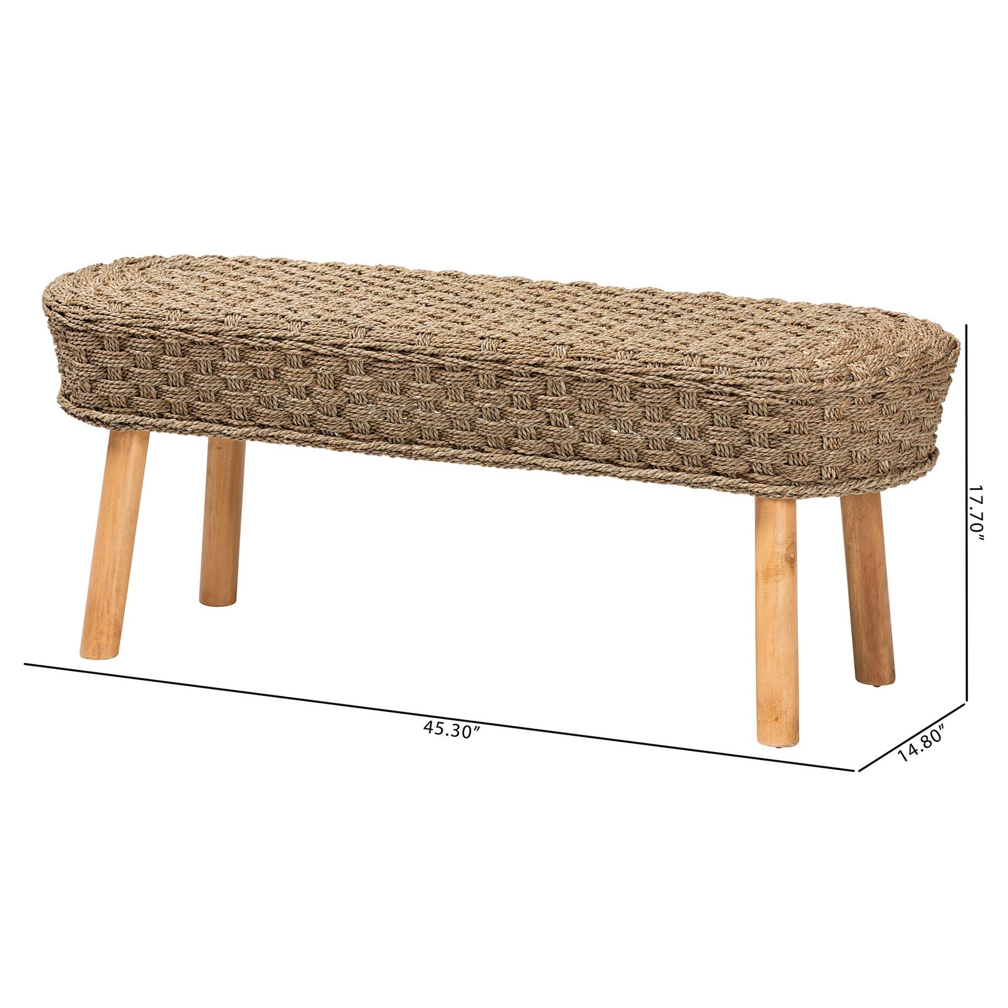 Bali & Pari Denver Modern Bohemian Seagrass and Acacia Wood Accent Bench