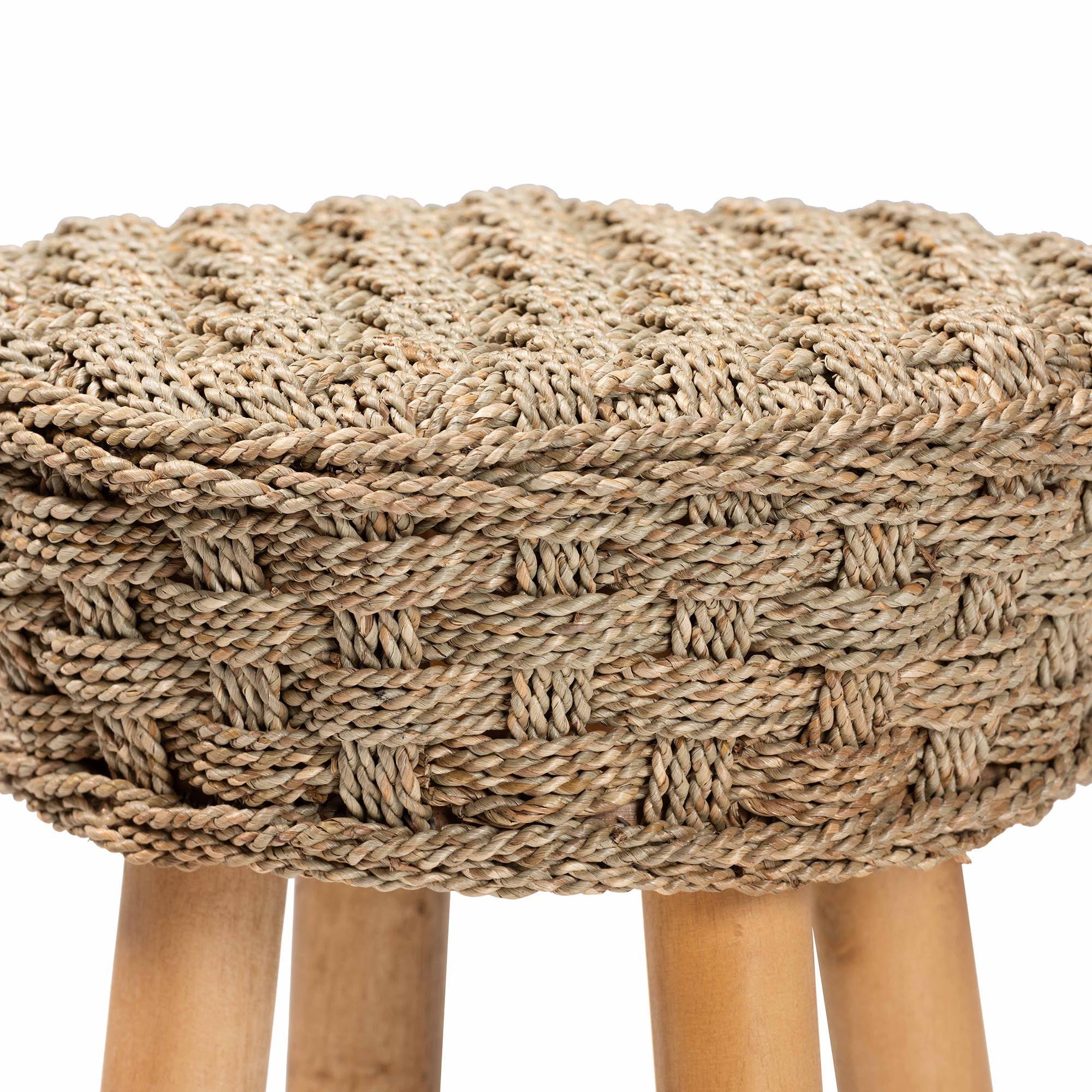 Bali & Pari Denver Modern Bohemian Seagrass and Acacia Wood Stool