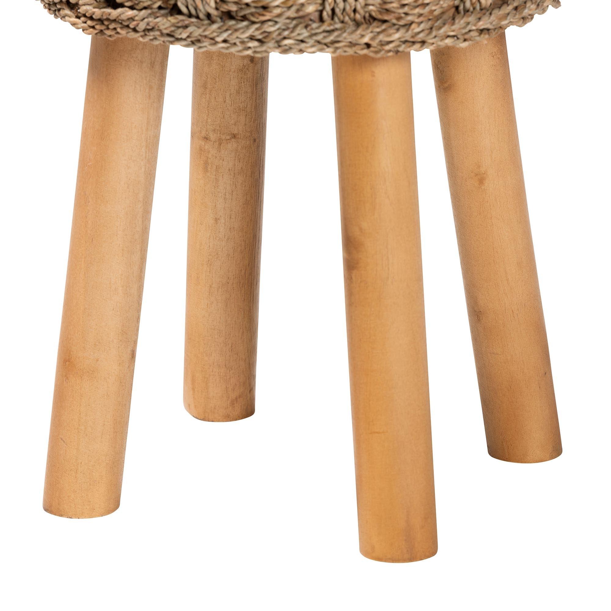 Bali & Pari Denver Modern Bohemian Seagrass and Acacia Wood Stool