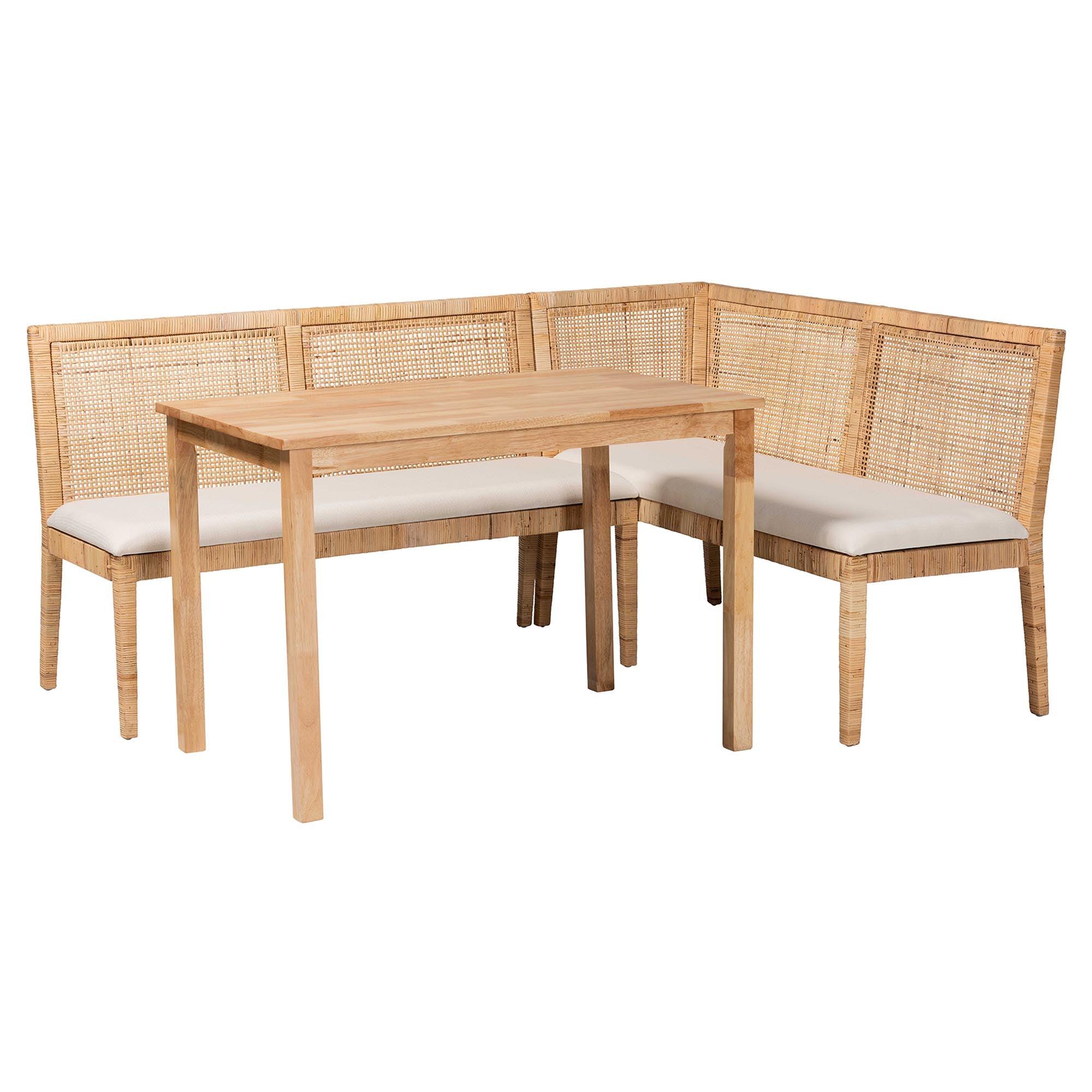Bali & Pari Kalimantan Bohemian Light Honey Rattan 3-Piece Dining Nook Set