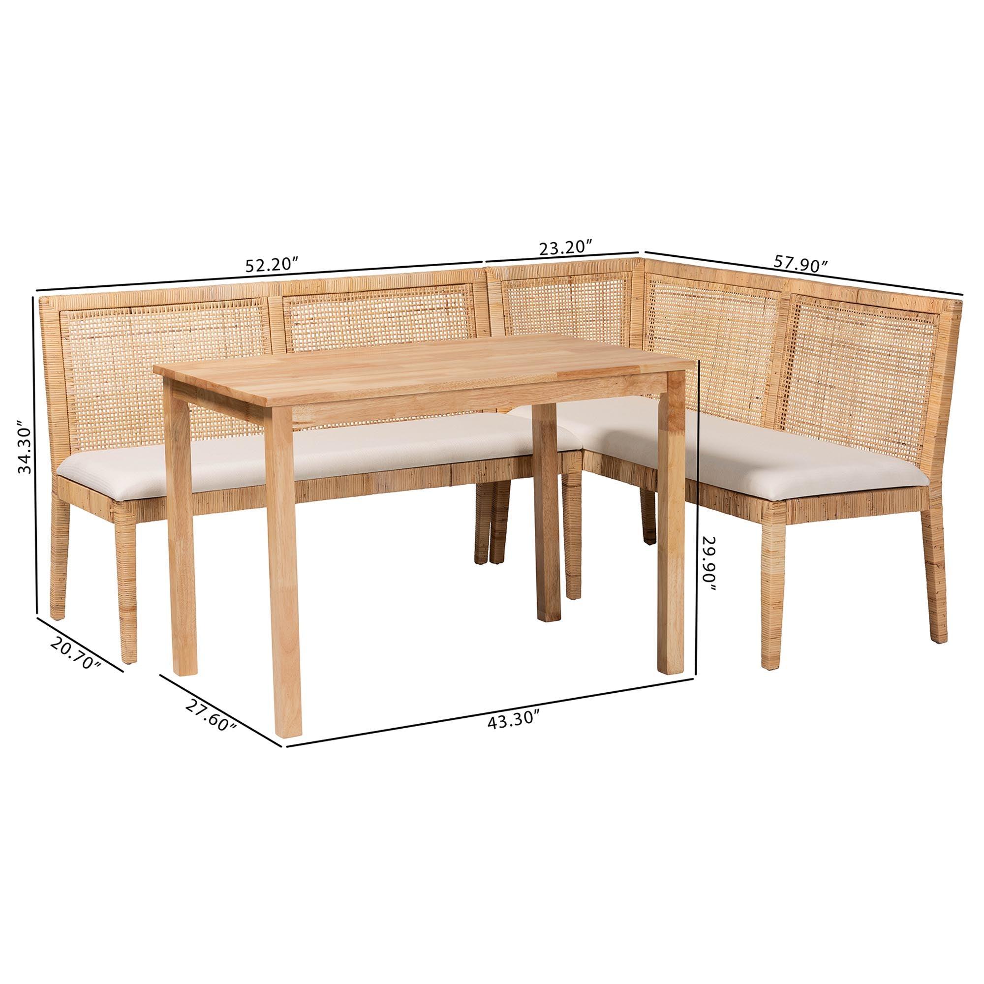 Bali & Pari Kalimantan Bohemian Light Honey Rattan 3-Piece Dining Nook Set