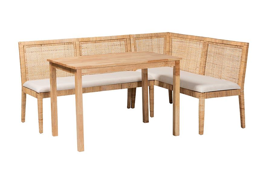 Bali & Pari Kalimantan Bohemian Light Honey Rattan 3-Piece Dining Nook Set