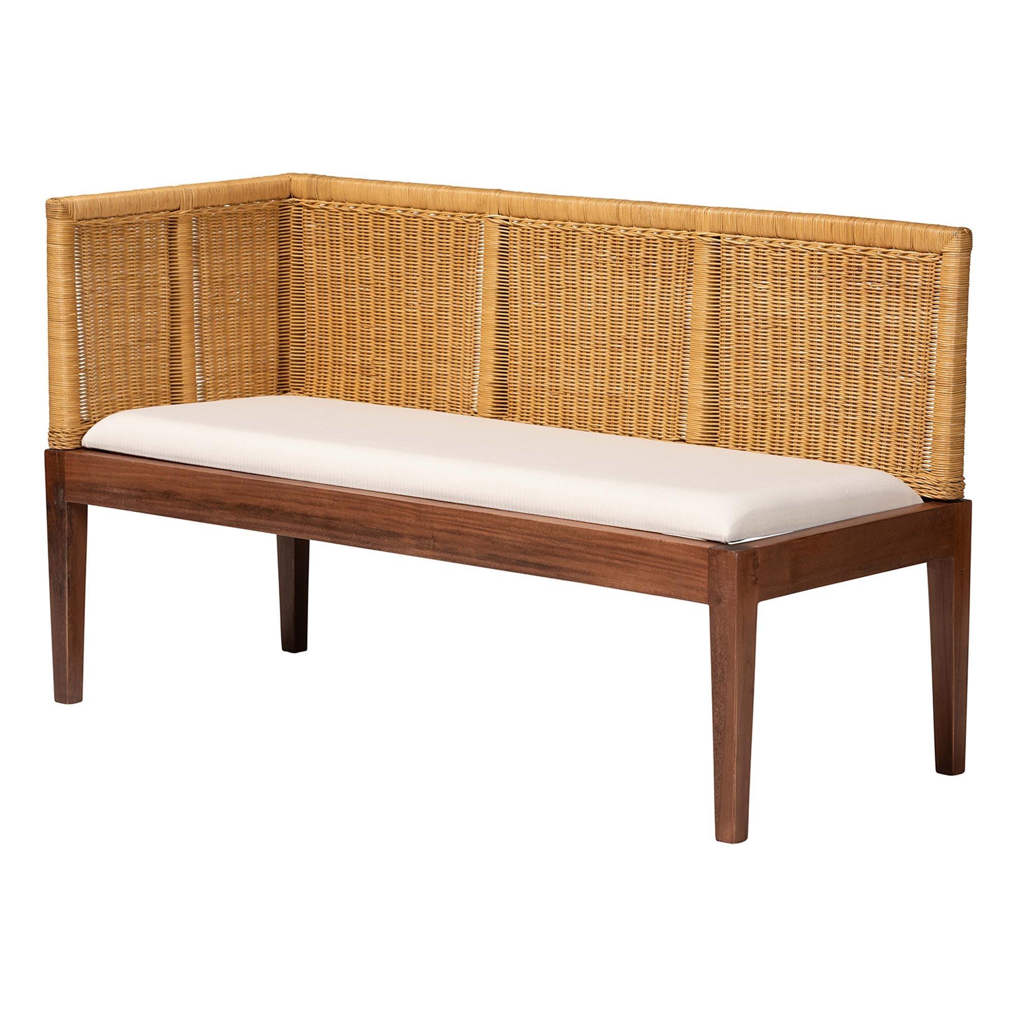 Bali & Pari Tabanan Modern Bohemian Rattan and Acacia Wood 3-Piece Dining Nook set