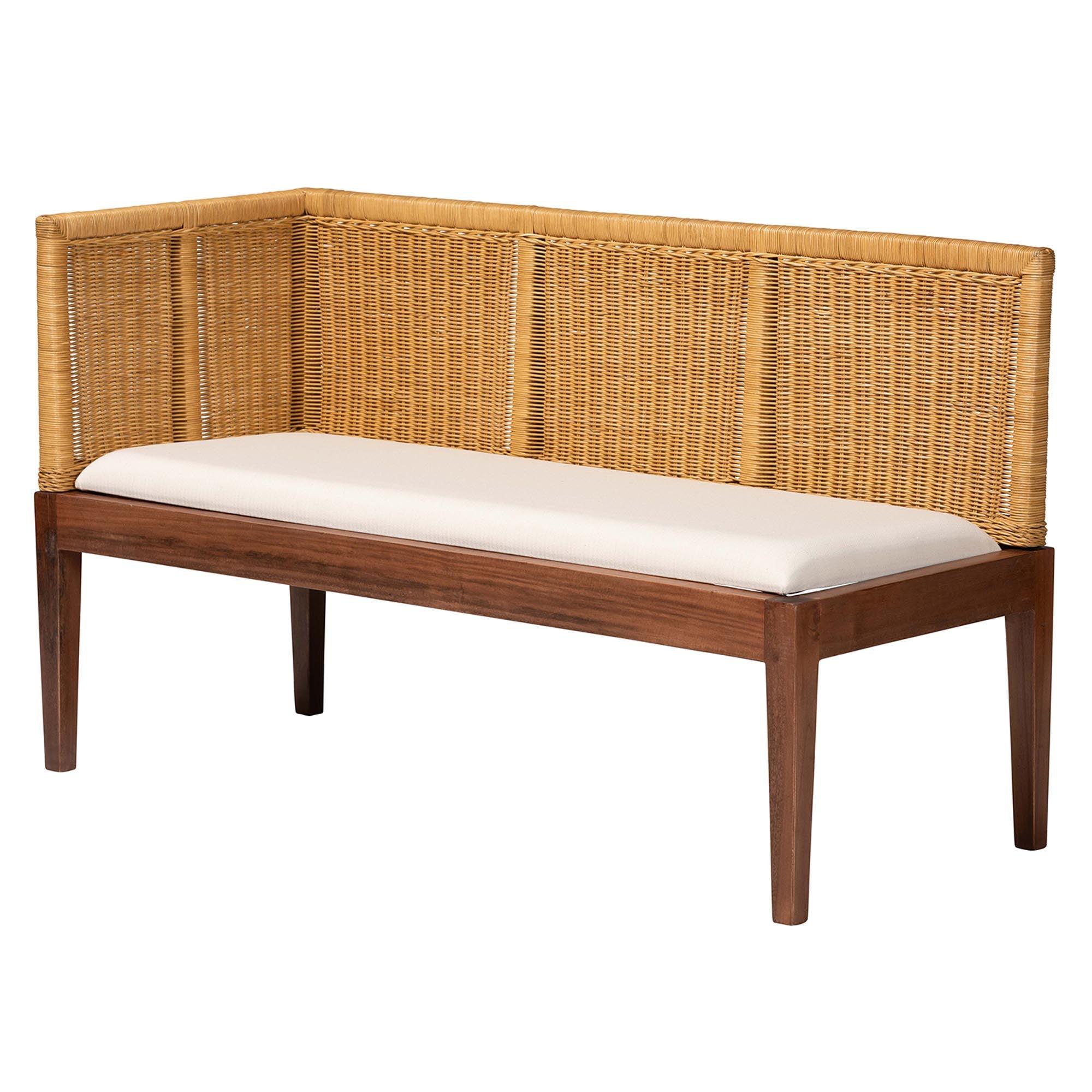 Bali & Pari Tabanan Modern Bohemian Nautral Rattan and Acacia Wood 2-Piece Dining Nook Banquette Set