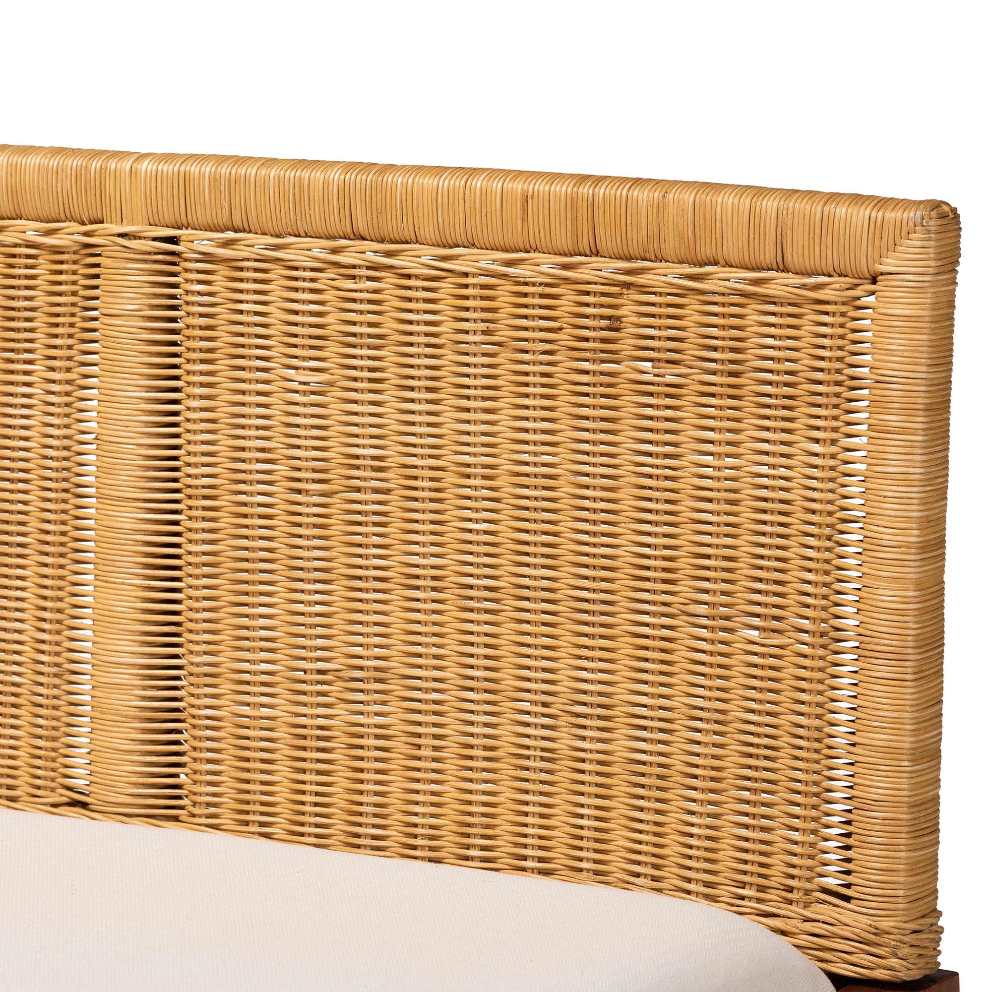 Bali & Pari Tabanan Modern Bohemian Nautral Rattan and Acacia Wood 2-Piece Dining Nook Banquette Set