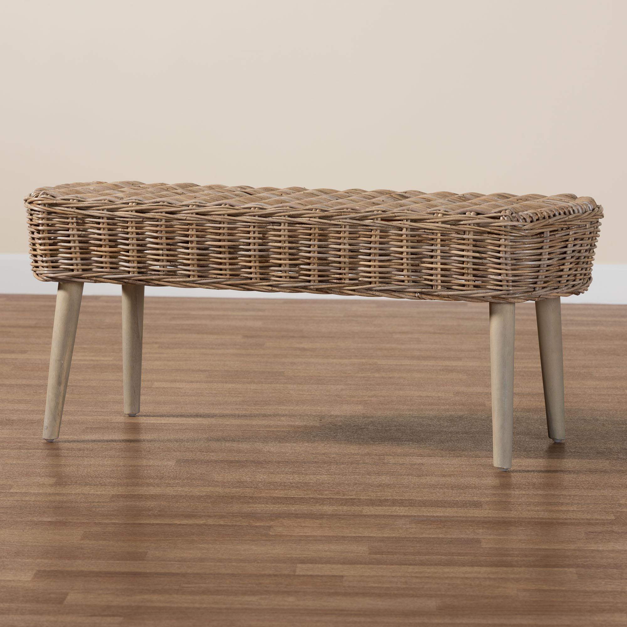 bali & pari Raisa Modern Bohemian Kubu Rattan and Acacia Wood Accent Bench