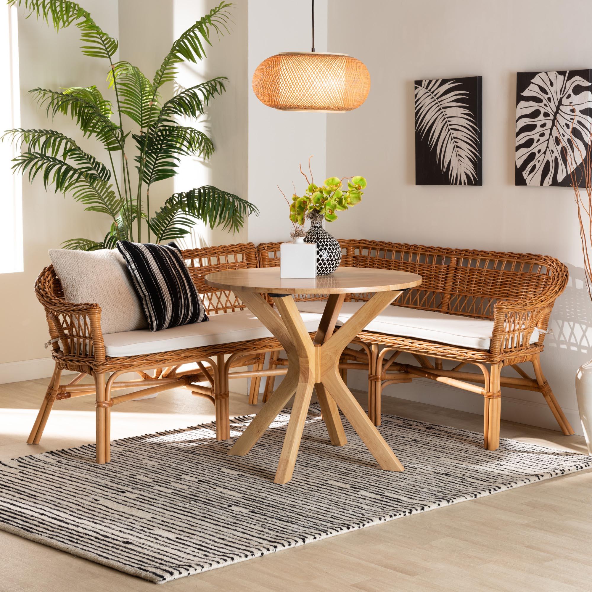 bali & pari Nella Modern Bohemian Rattan 2-Piece Dining Nook Banquette Set