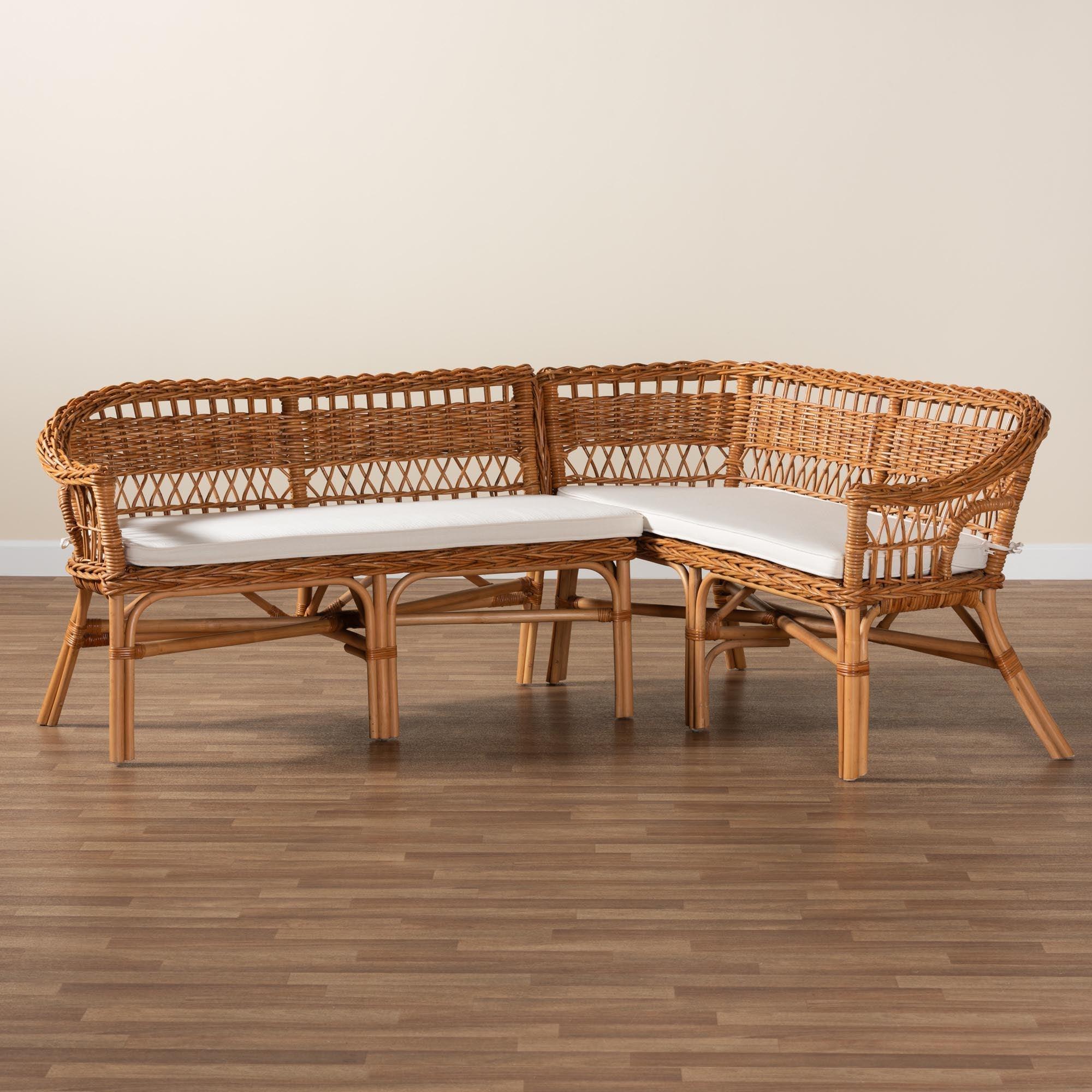 bali & pari Nella Modern Bohemian Rattan 2-Piece Dining Nook Banquette Set